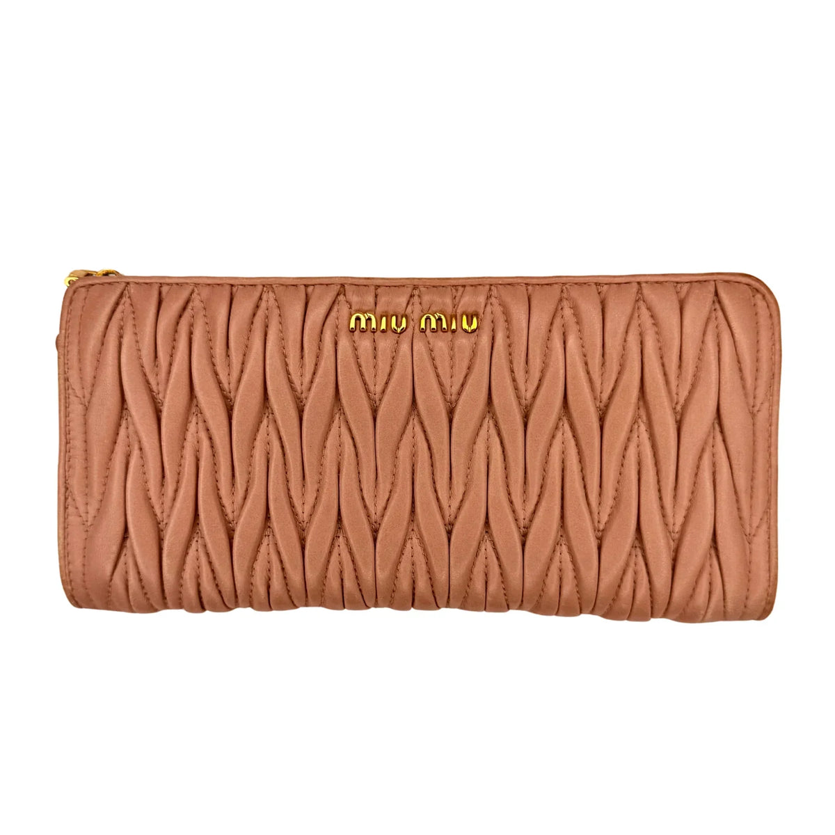 Miu Miu Matelassé Zip Around Wallet – Powdered Pink - Lost Designer