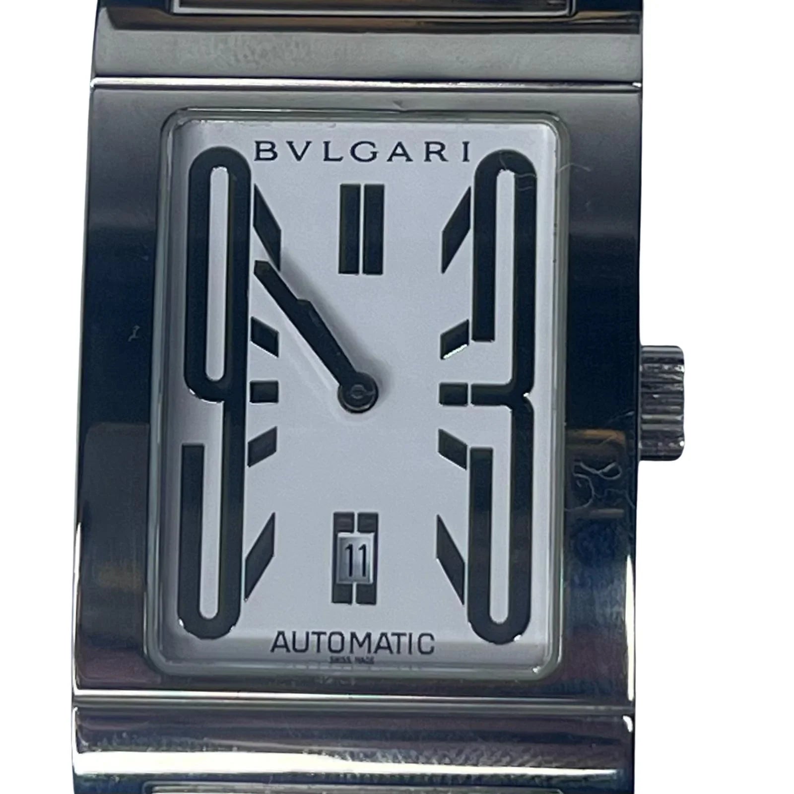 BVLGARI Rettangolo RT45S Automatic Watch Mens– 45mm – White Dial –Stainless Steel - Lost Designer