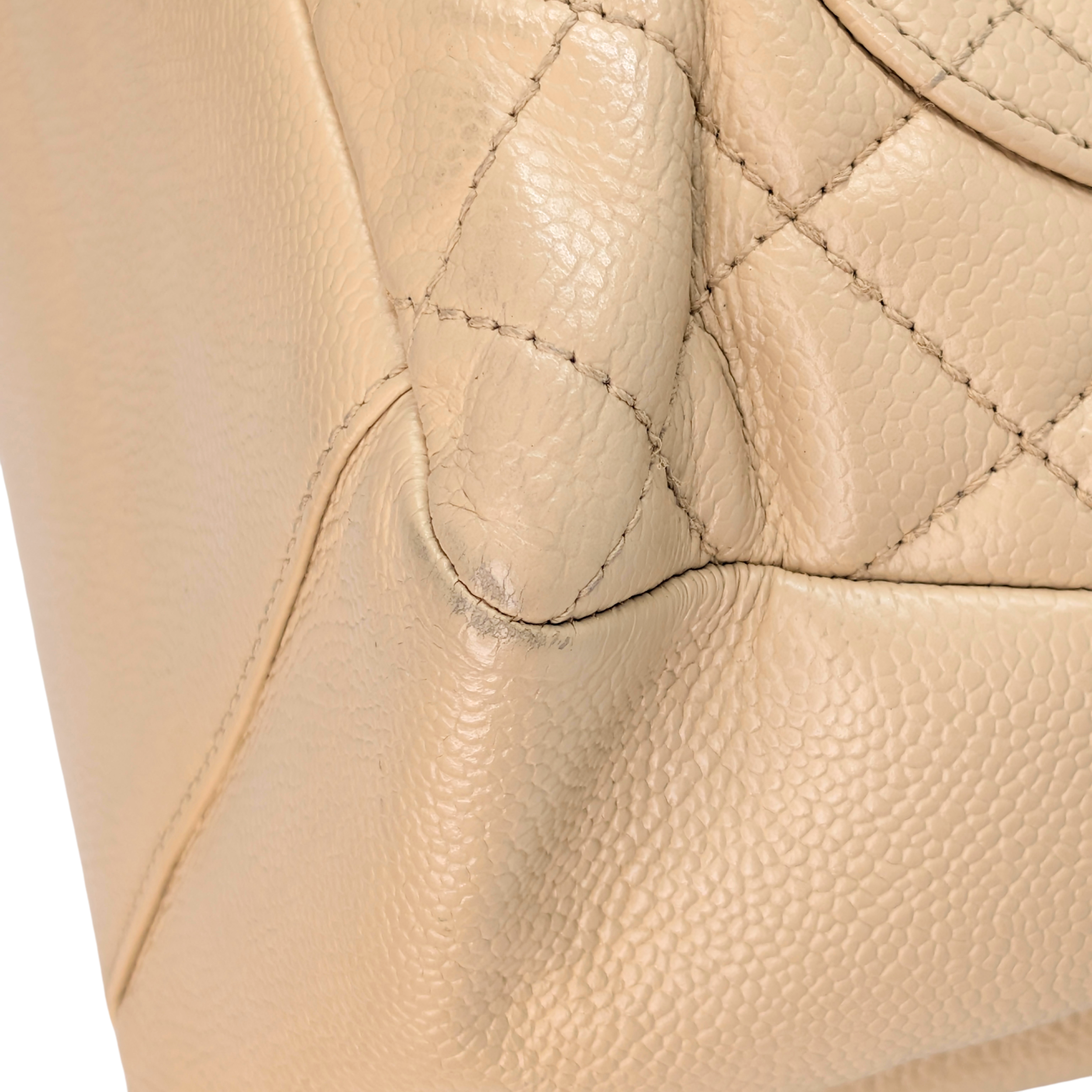 Chanel Quilted Caviar Grand Shopping Tote Beige