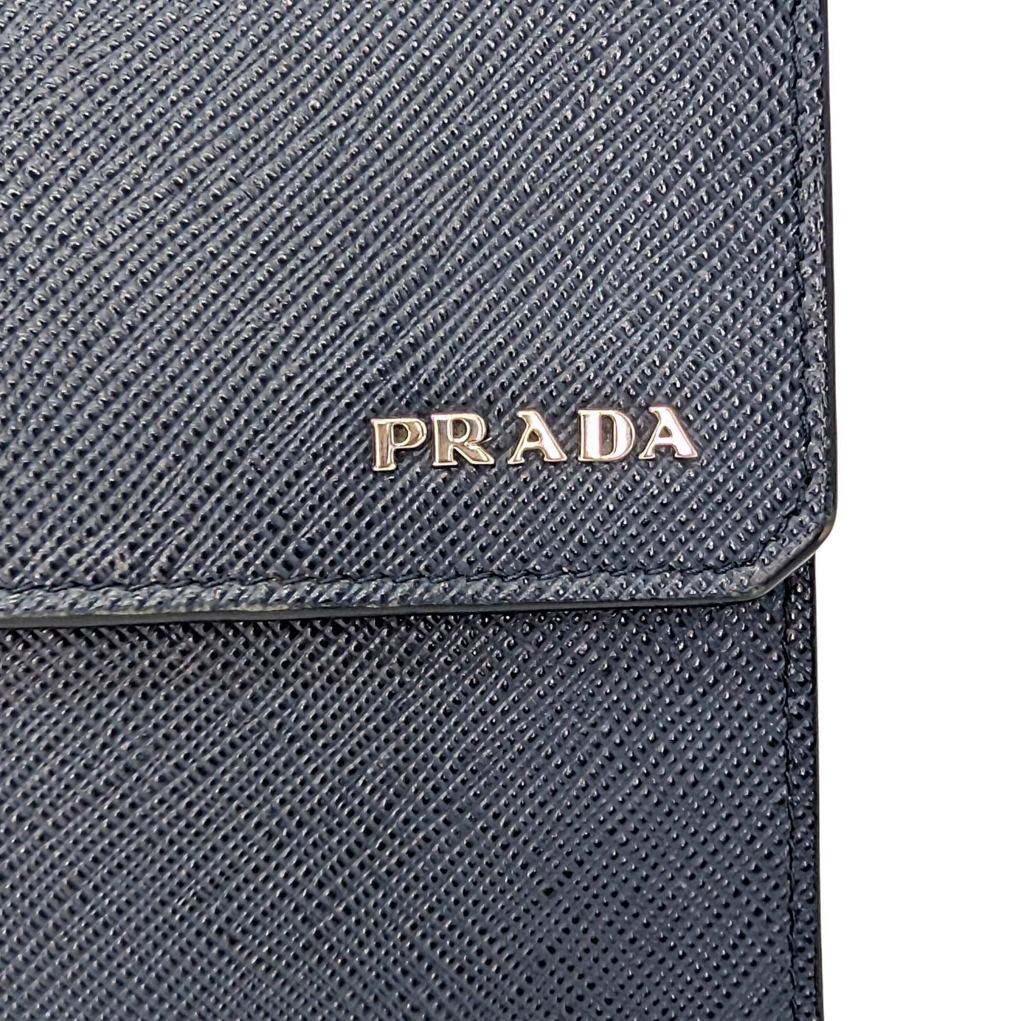 Black Prada Saffiano Multi Pocket Wallet Navy Blue