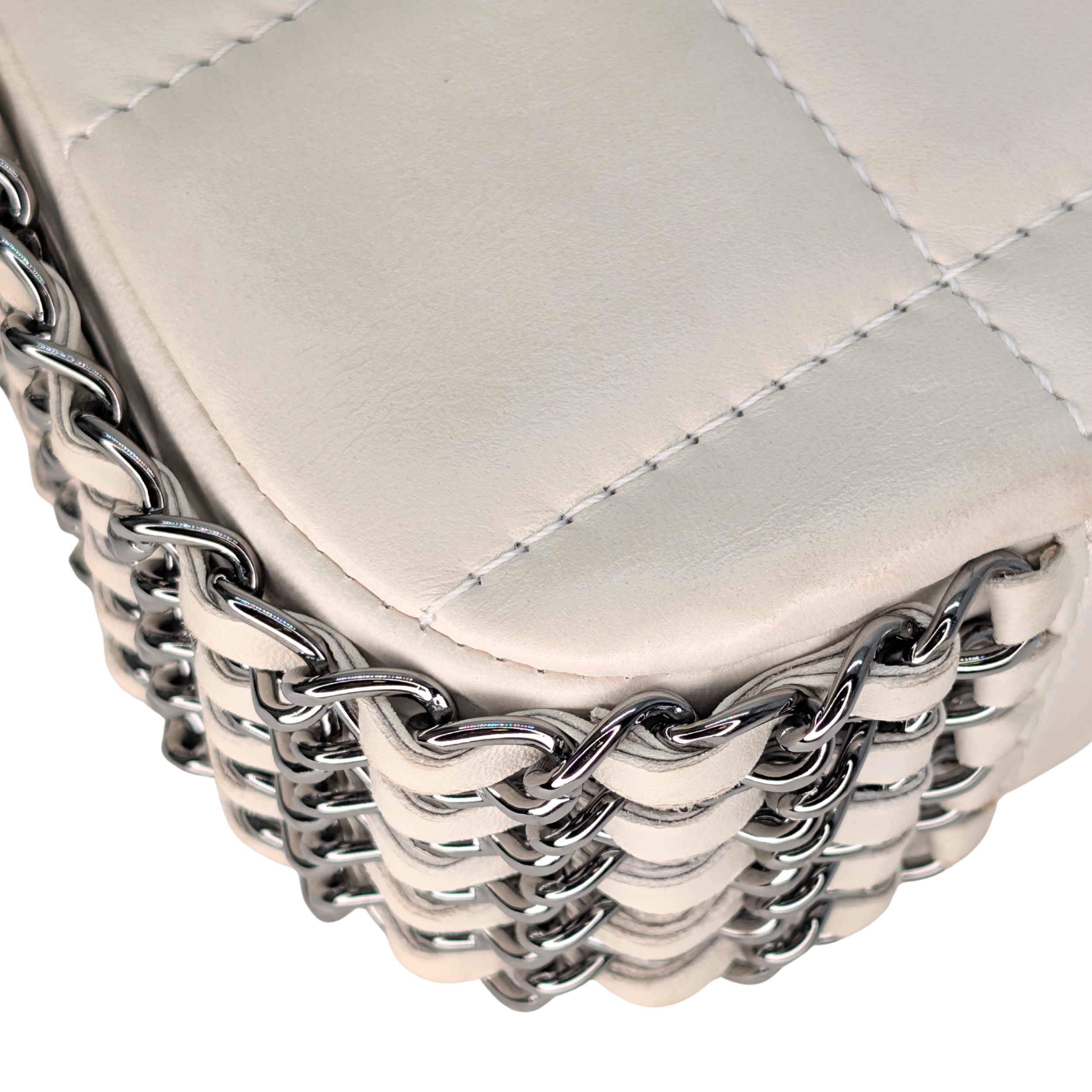 Chanel Chocolate Bar Multichain Square Quilt Flap Bag Off White