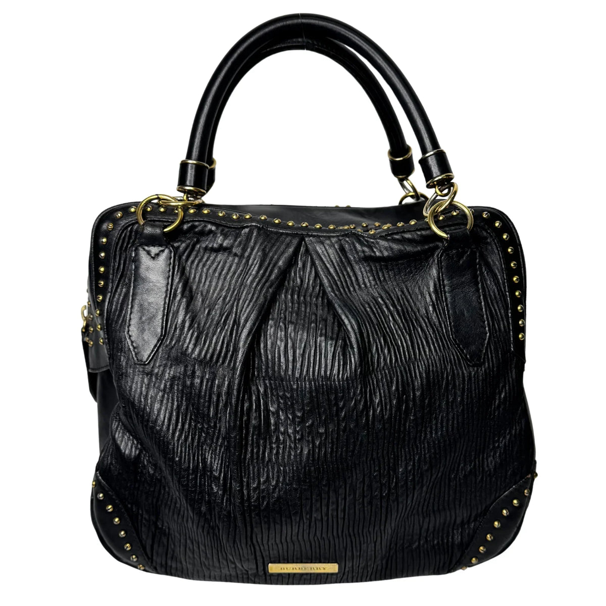 Burberry Black Studded Plissé Lambskin Leather Tote Bag - Lost Designer