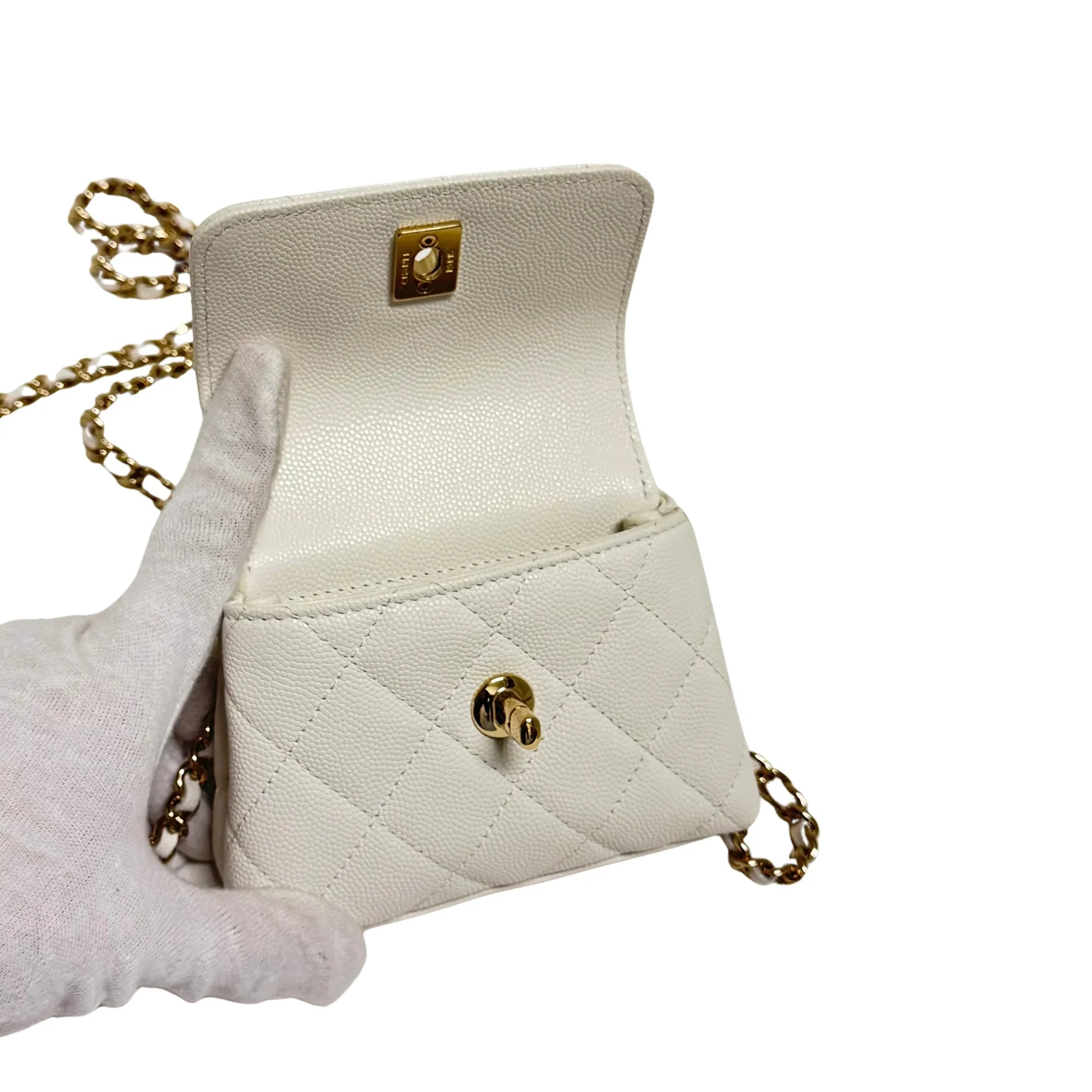 Chanel Micro Coco Handle Bag in White Caviar Leather - Lost Designer