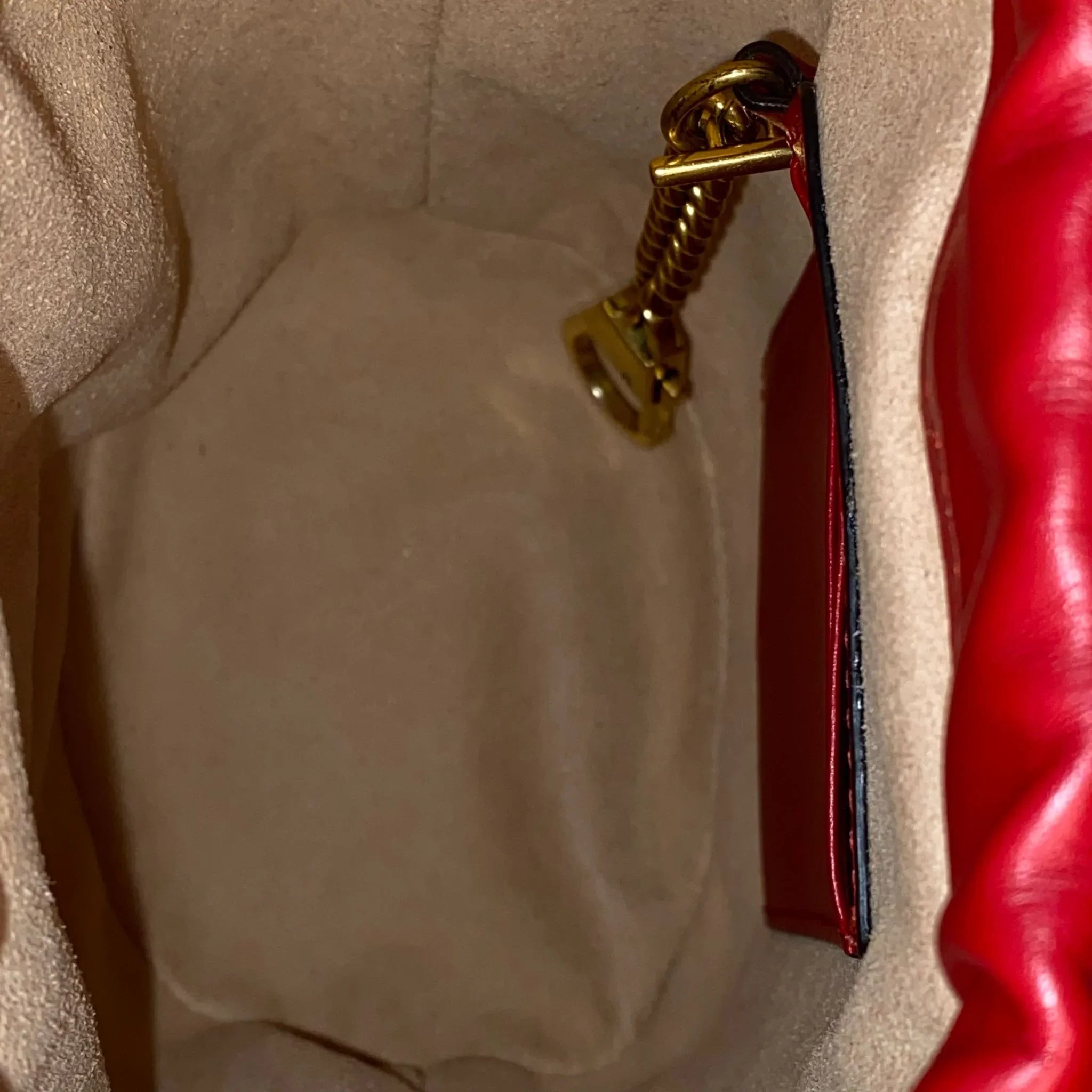 Gucci Calfskin Matelassé Mini GG Marmont Bucket Bag – Hibiscus Red - Lost Designer