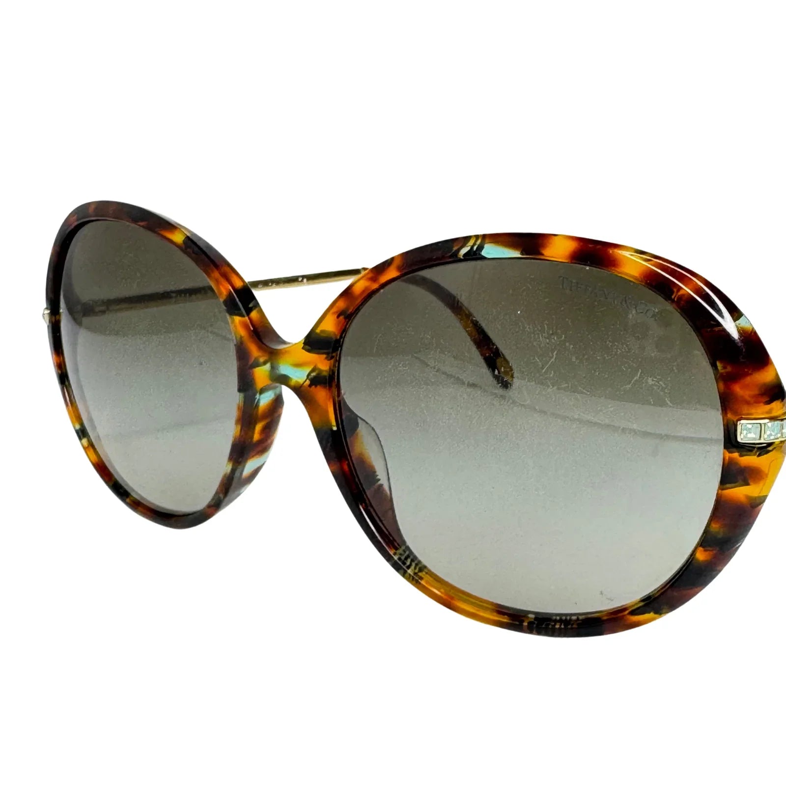 Tiffany & Co. Tortoiseshell Oversized Crystal Arm Sunglasses - Lost Designer