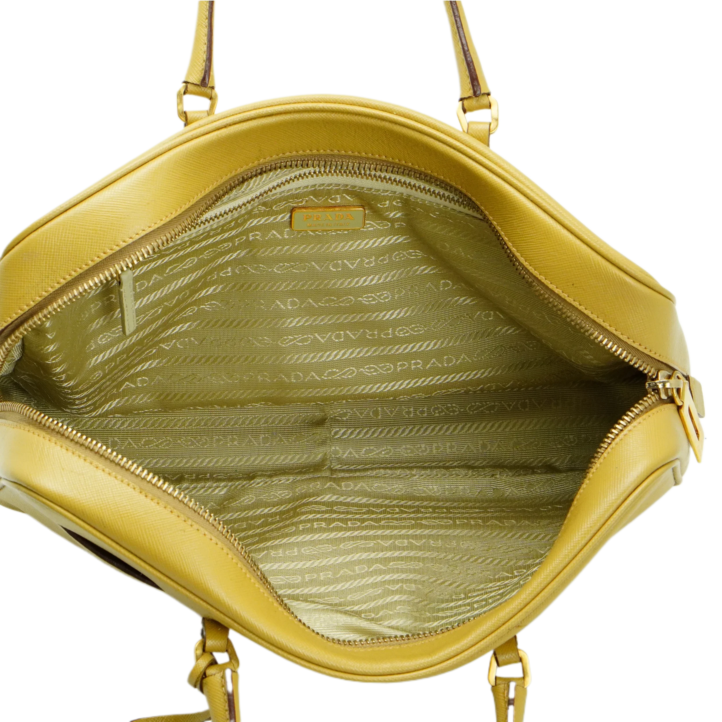 Prada Saffiano Leather Mustard Yellow Handbag - Lost Designer