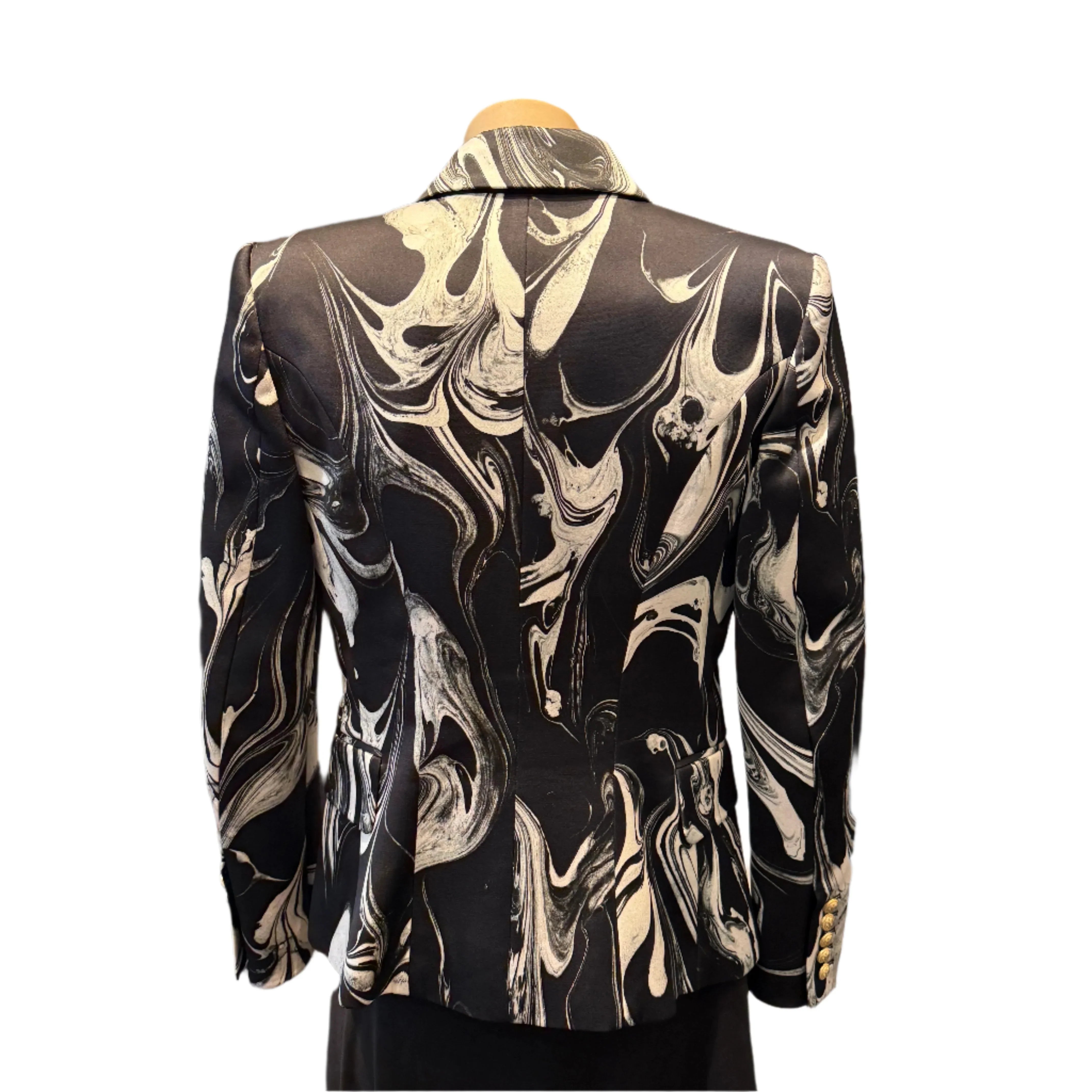 Balmain Satin Marble Jacket Blazer Womens 40 - Lost Designer
