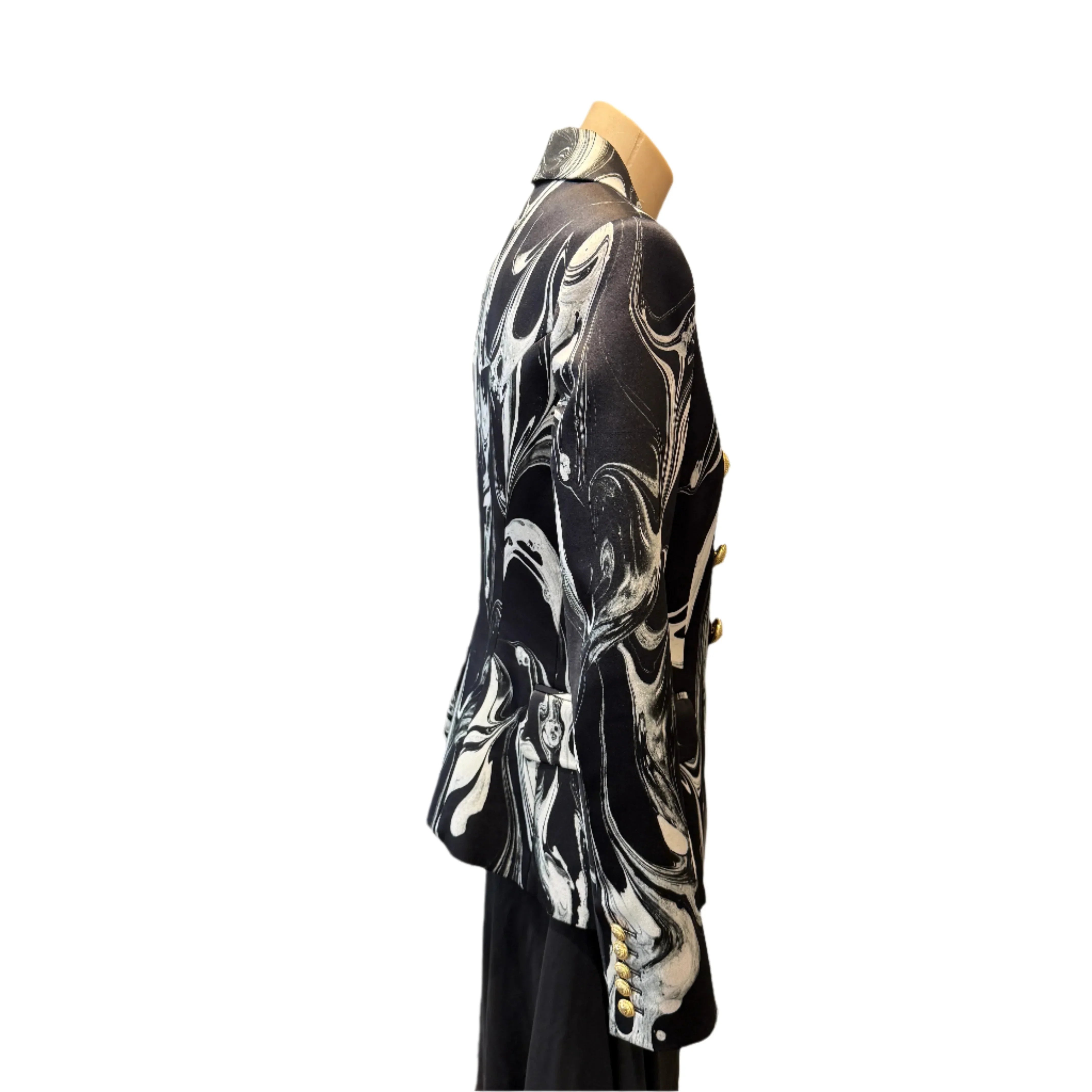Balmain Satin Marble Jacket Blazer Womens 40 - Lost Designer