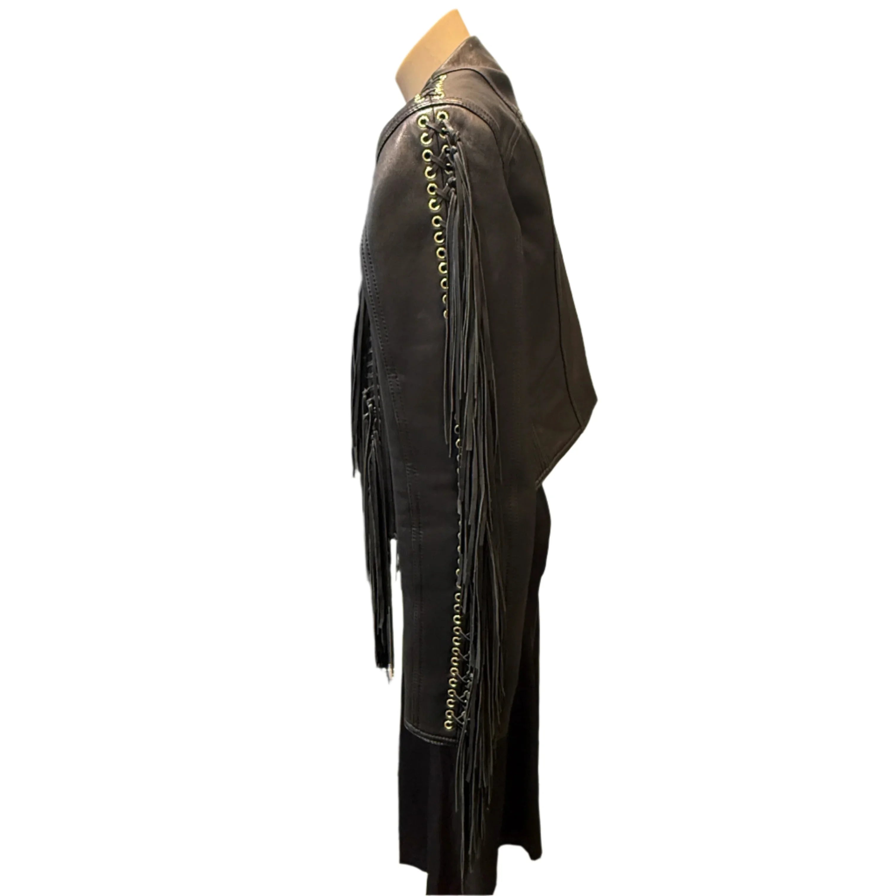 Balmain Leather Fringe Biker Jacket Size 42 - Lost Designer
