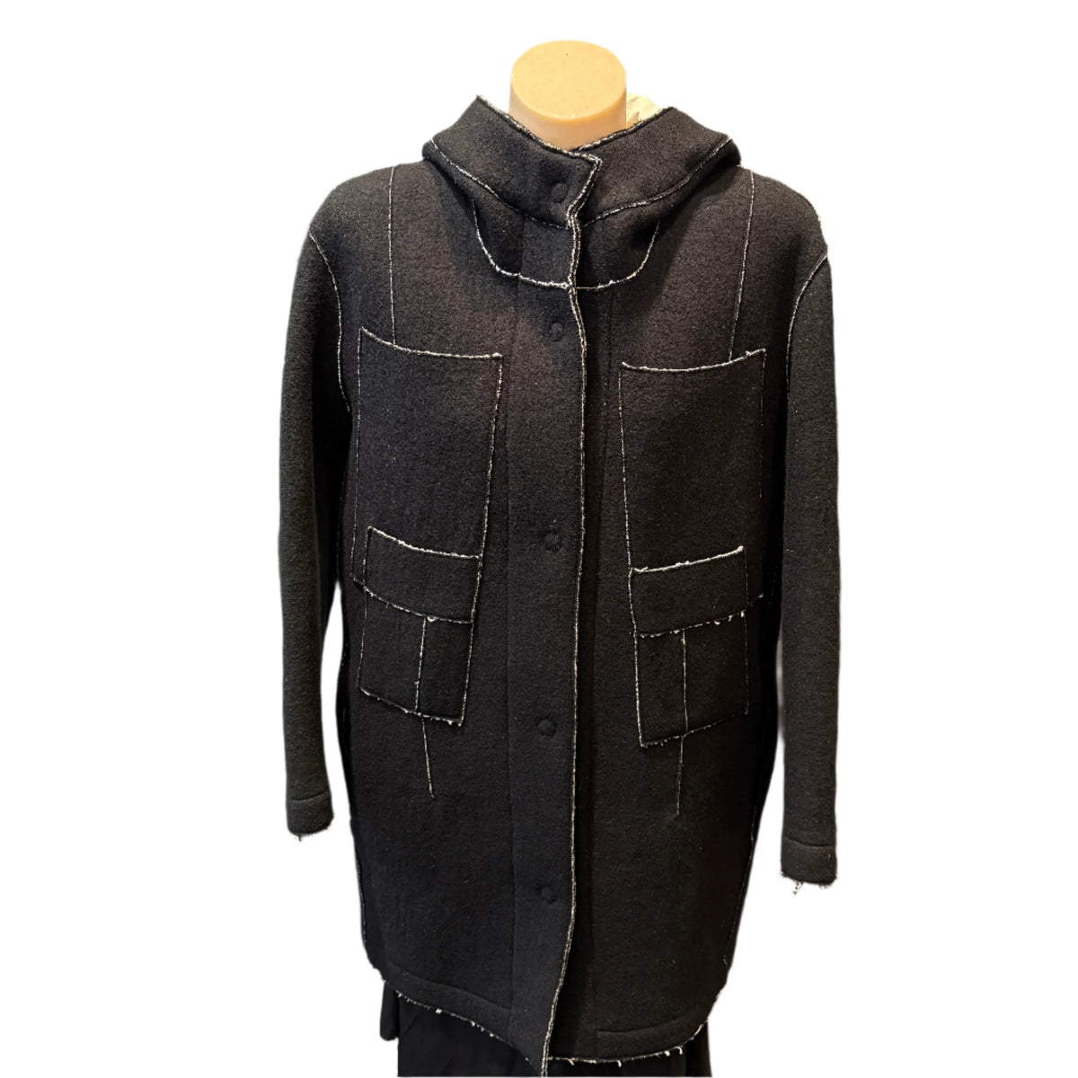 Transit Black Wool-Blend Hooded Coat Large - Lost Designer