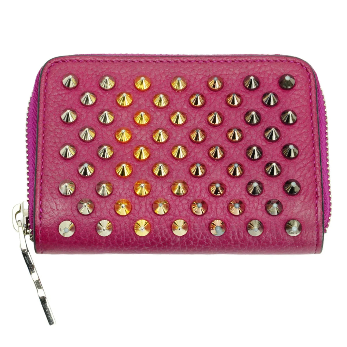 Christian Louboutin Studded Small Zipper Wallet Fuchsia - Lost Designer