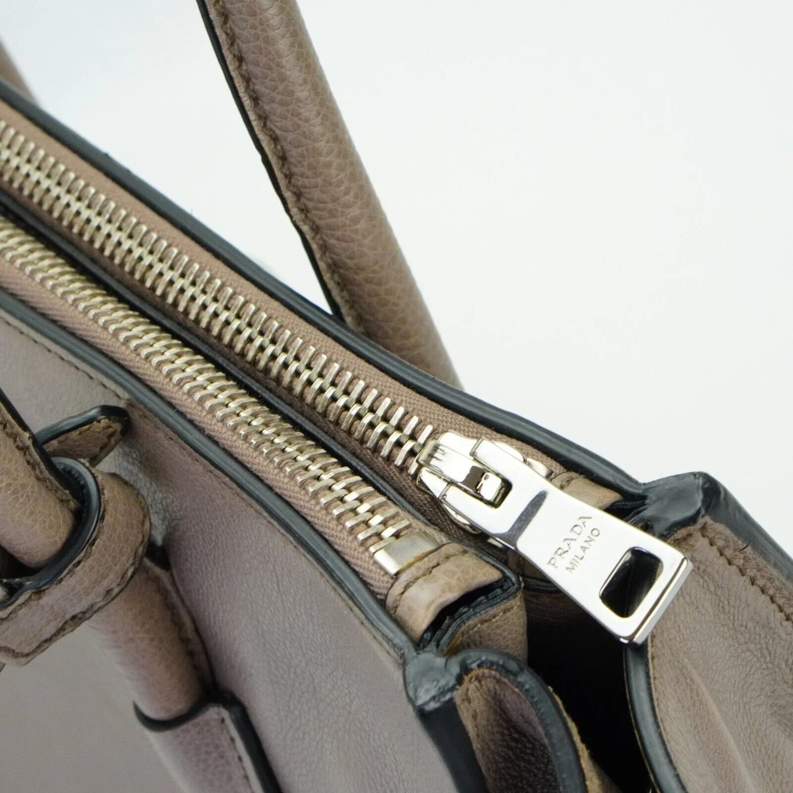 Prada Twin Pocket Tote Glace Calf Leather Bag Taupe - Lost Designer