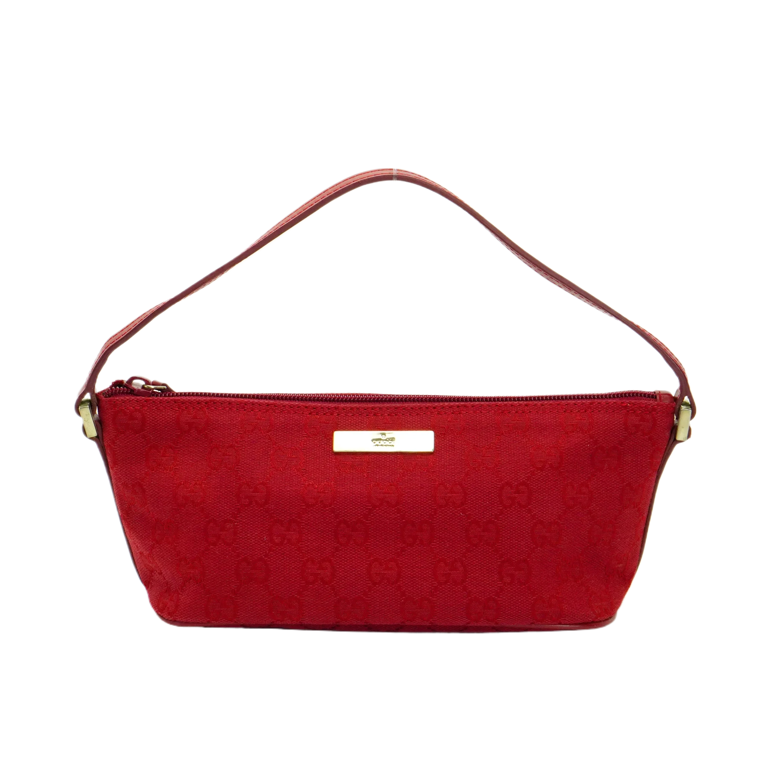 Gucci Cherry Red GG Monogram Boat Pochette Bag - Lost Designer
