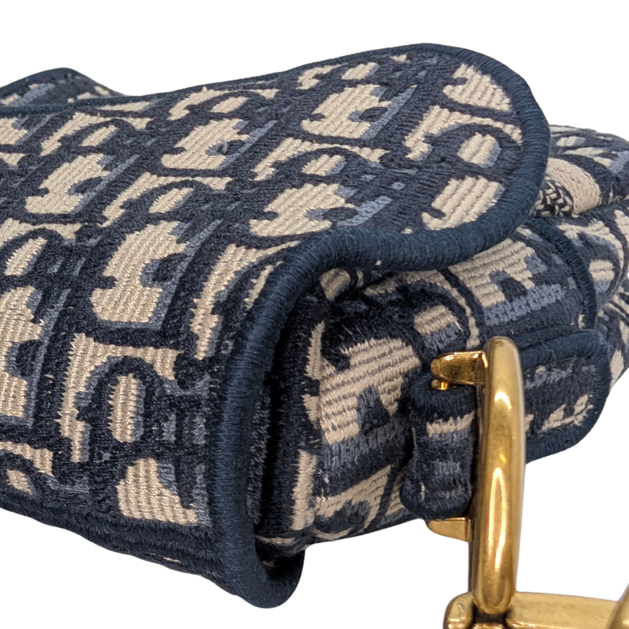 Dior 中号马鞍包 海军蓝 Oblique 花纹 配肩带