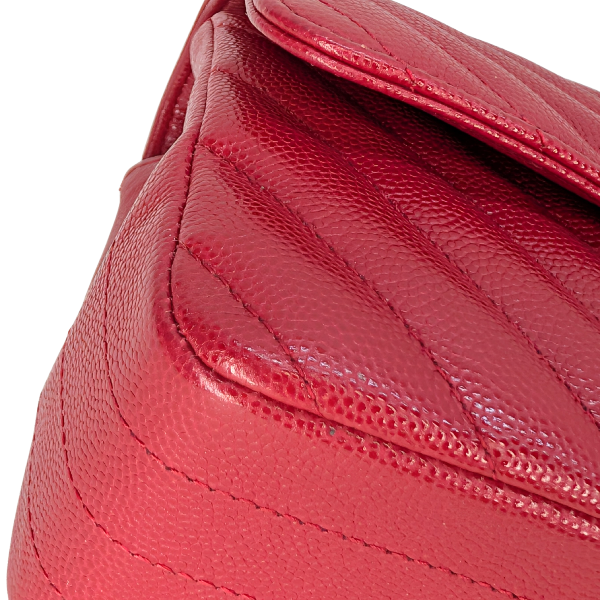 Chanel Mini Chevron Caviar Flap Bag Red