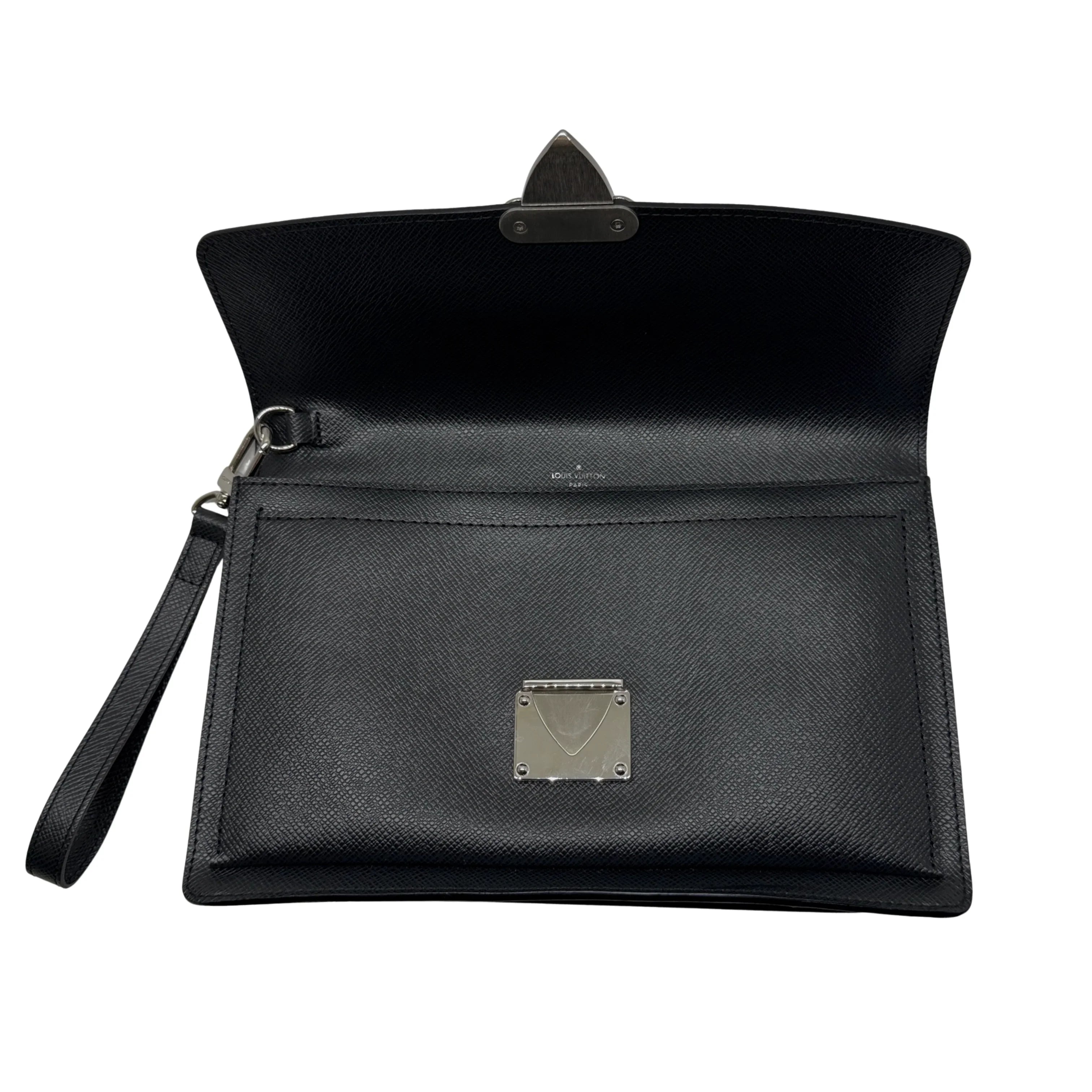 Louis Vuitton Taiga Pochette Belaia Ardoise Clutch Bag Black - Lost Designer