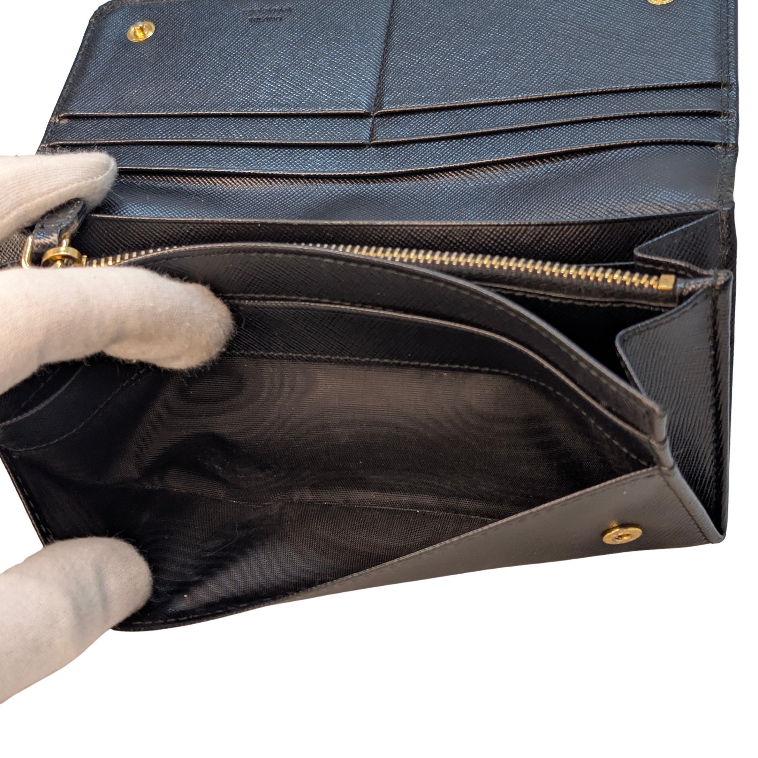 Prada Saffiano 皮革长款钱包 黑色