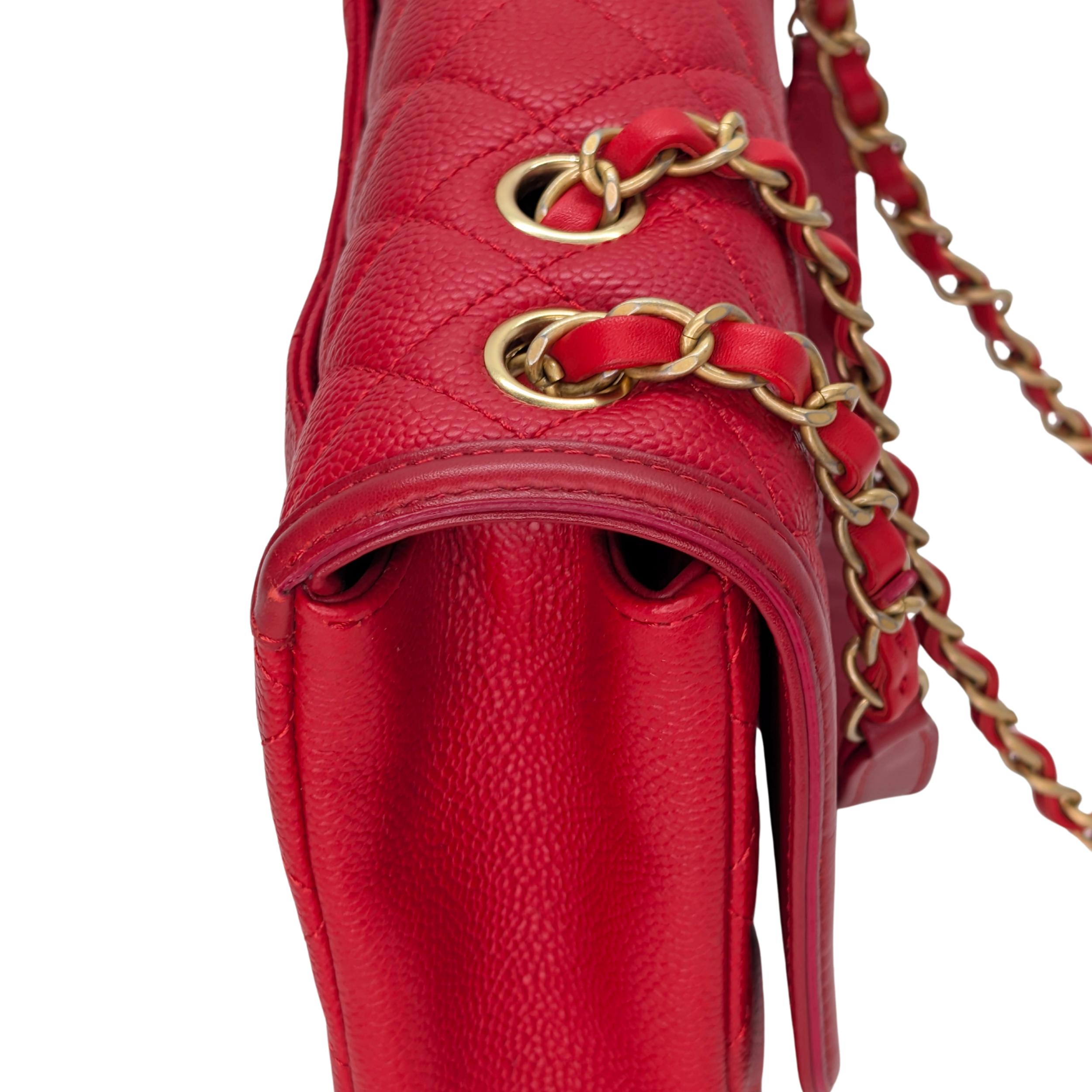 Chanel Medium CC Quilted Caviar Filigree Flap Bag Red