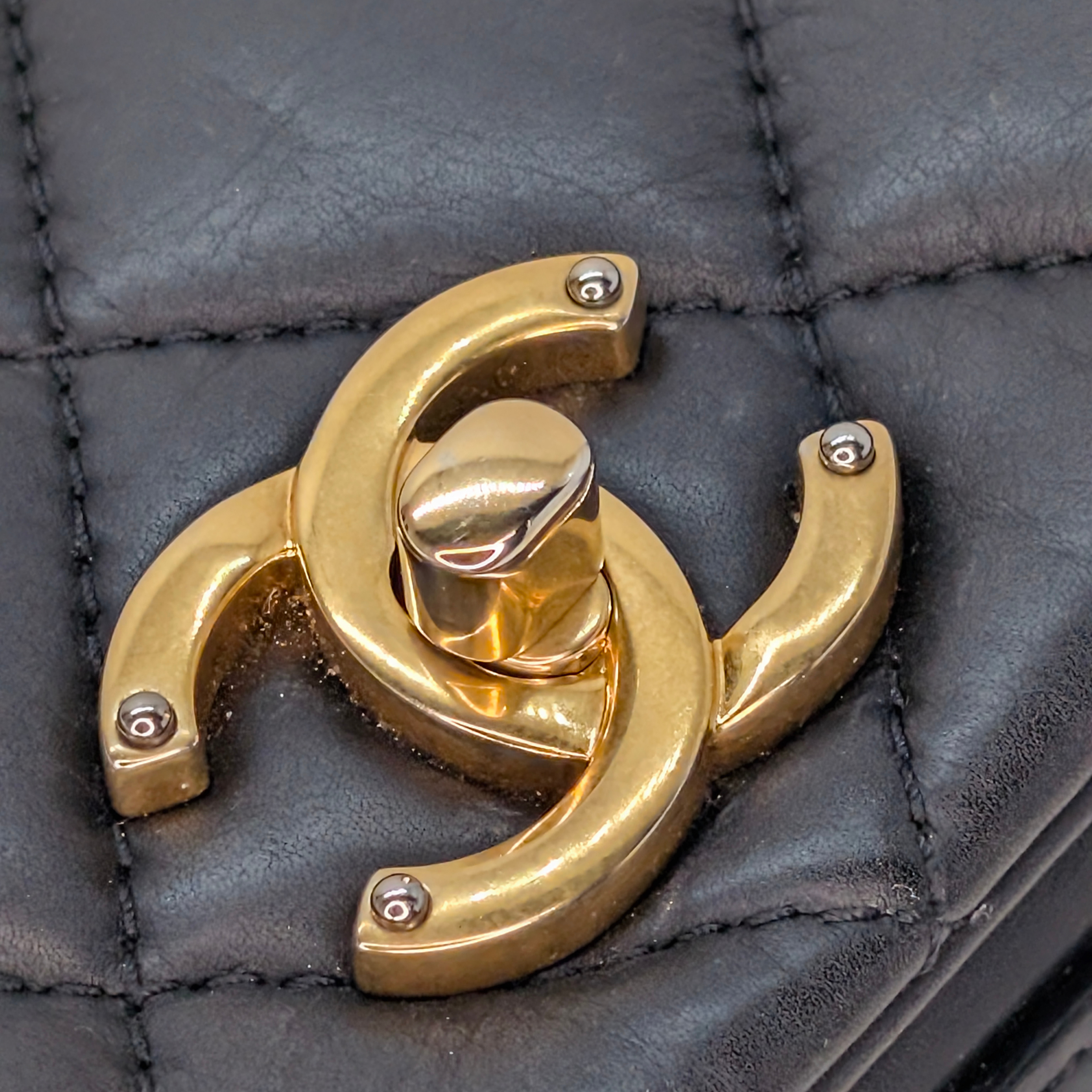 Chanel Quilted Mini Nailed CC Flap Bag Black