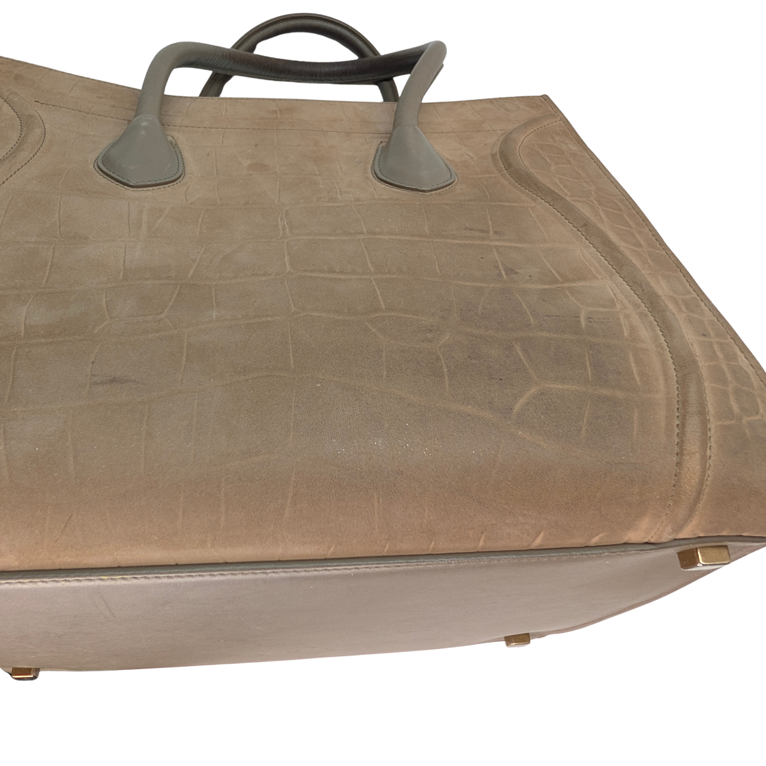 赛琳米色鳄鱼纹压花中号Phantom Luggage手提包