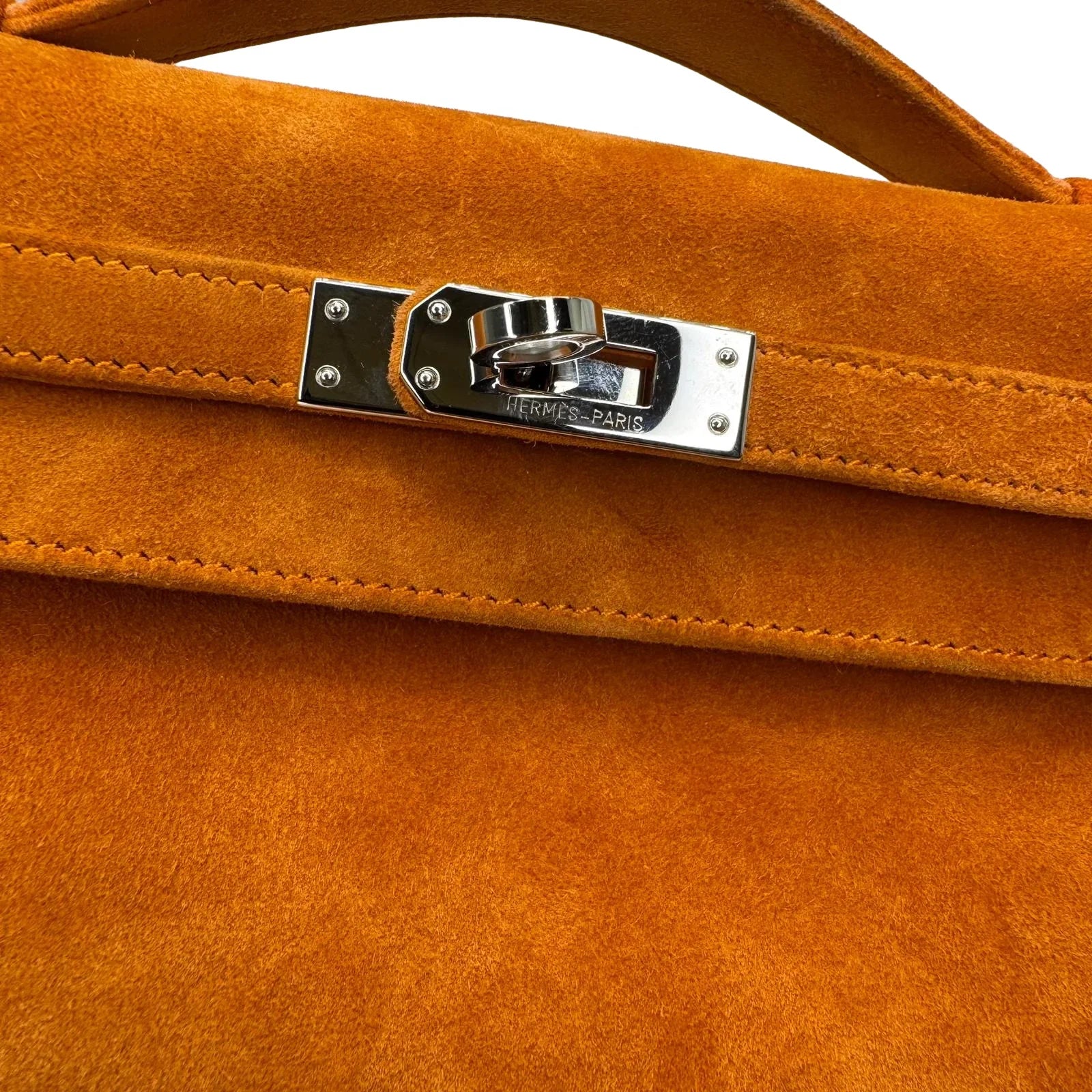 Hermès Kelly Pochette Orange H Veau Doblis Suede PWH ☐ I Stamp - Lost Designer