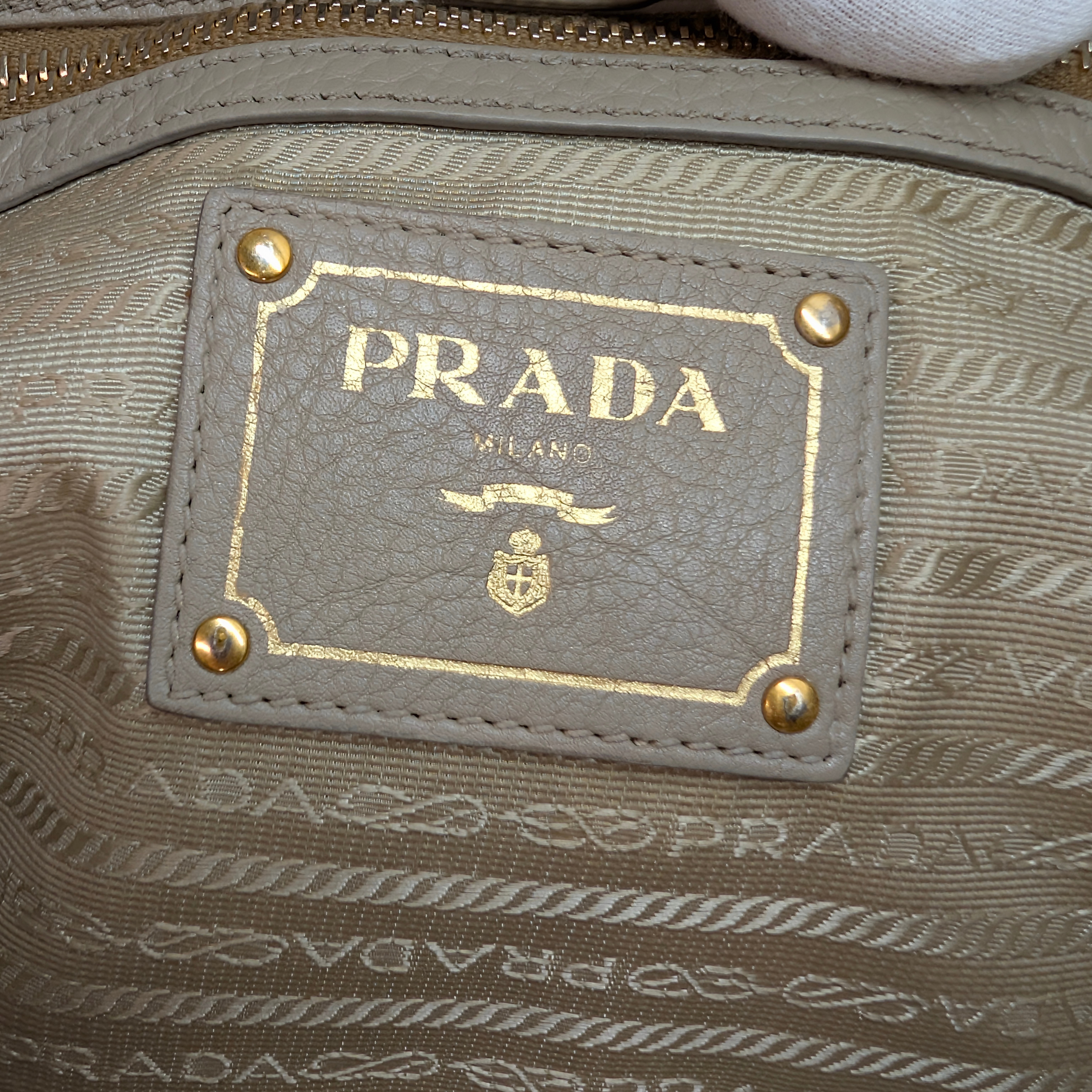 Prada Pomice Vitello Daino Leather Tote Bag Beige