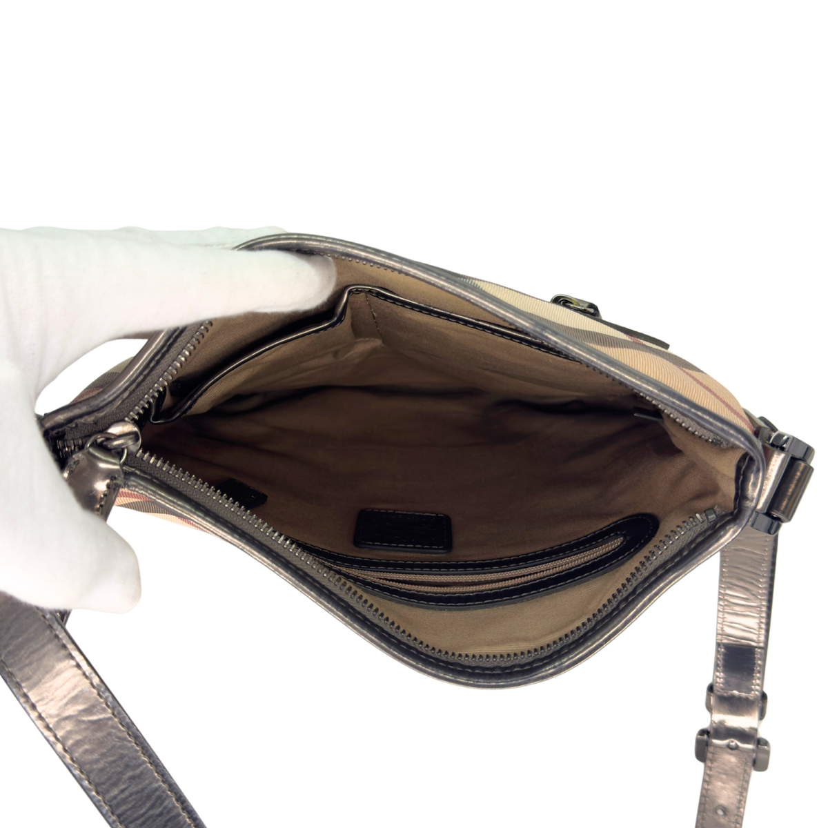 Burberry Patent Nova Check Dryden Crossbody Bag