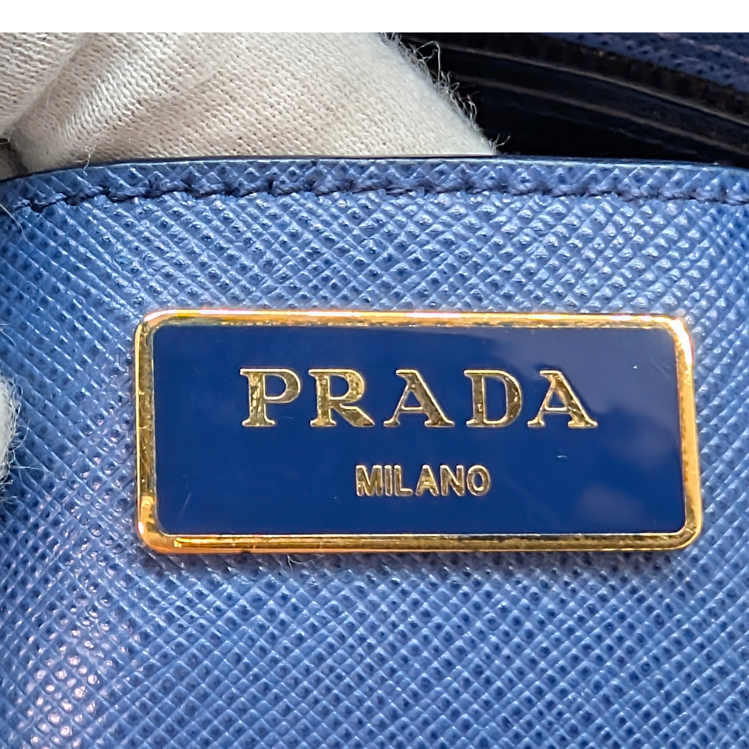 普拉达Saffiano Lux Galleria大号双拉链托特包（海军蓝）