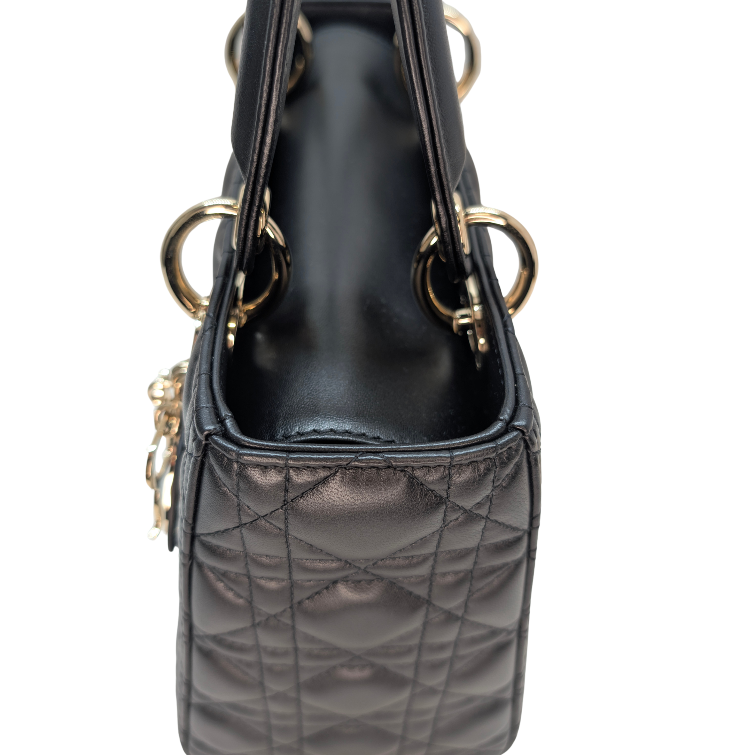 迪奥中号黑色 Lady Dior 藤格纹手袋