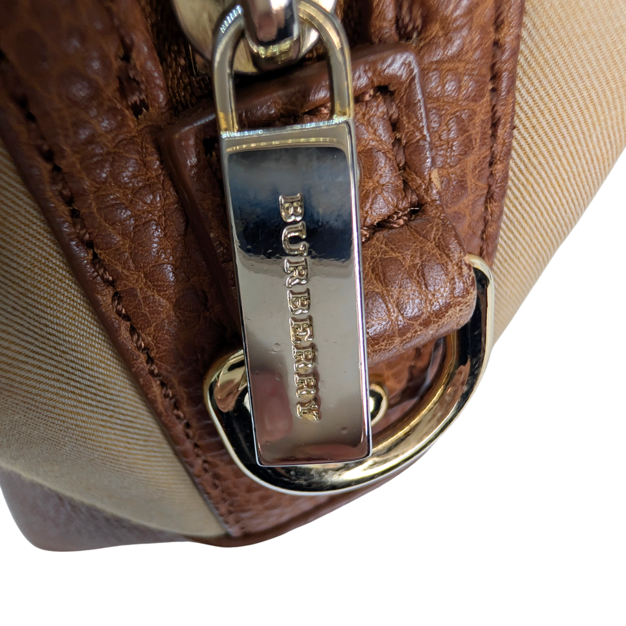 Burberry 刺绣帆布拼皮革保龄球单肩包
