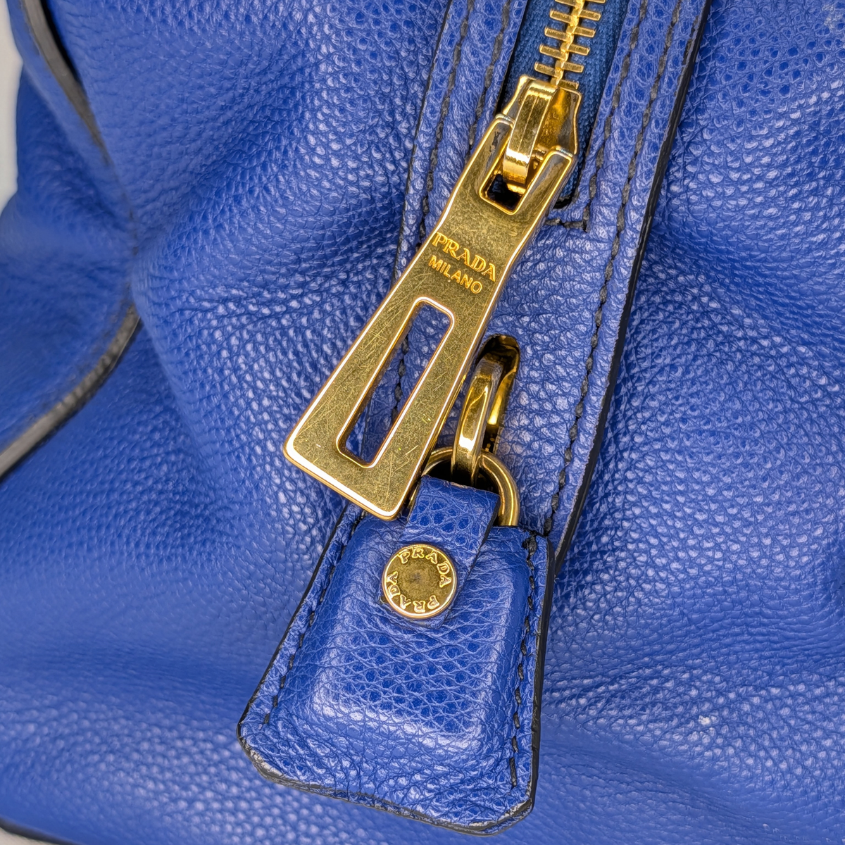 Prada Vitello Daino Leather Tote Bag Blue