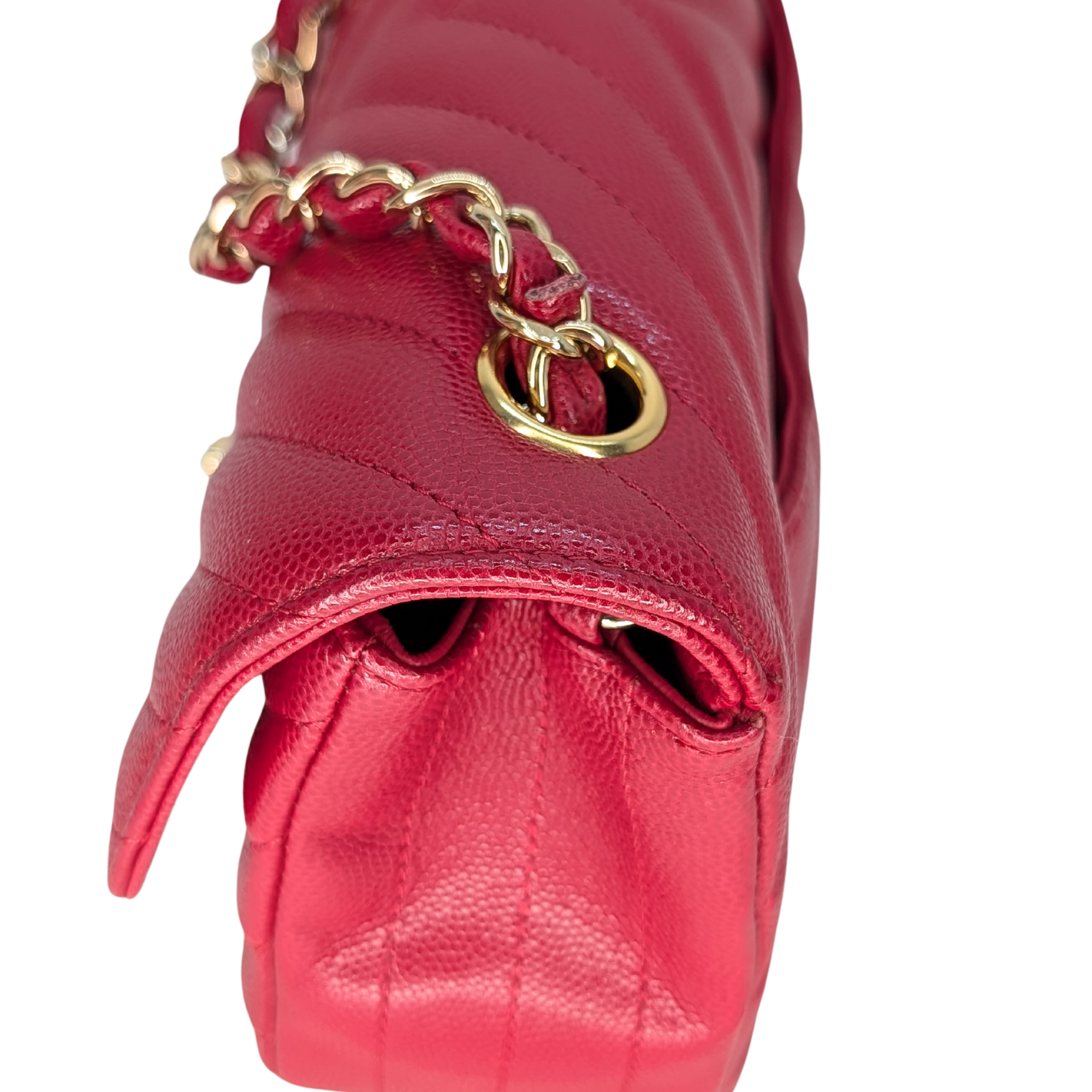 Chanel Mini Chevron Caviar Flap Bag Red