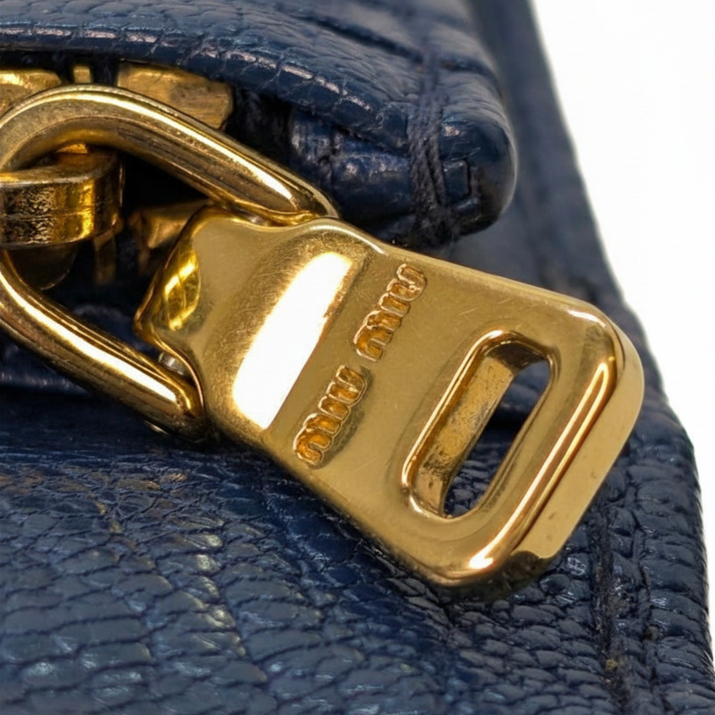 Miu Miu Madras 翻盖长款钱夹 蓝色 皮革