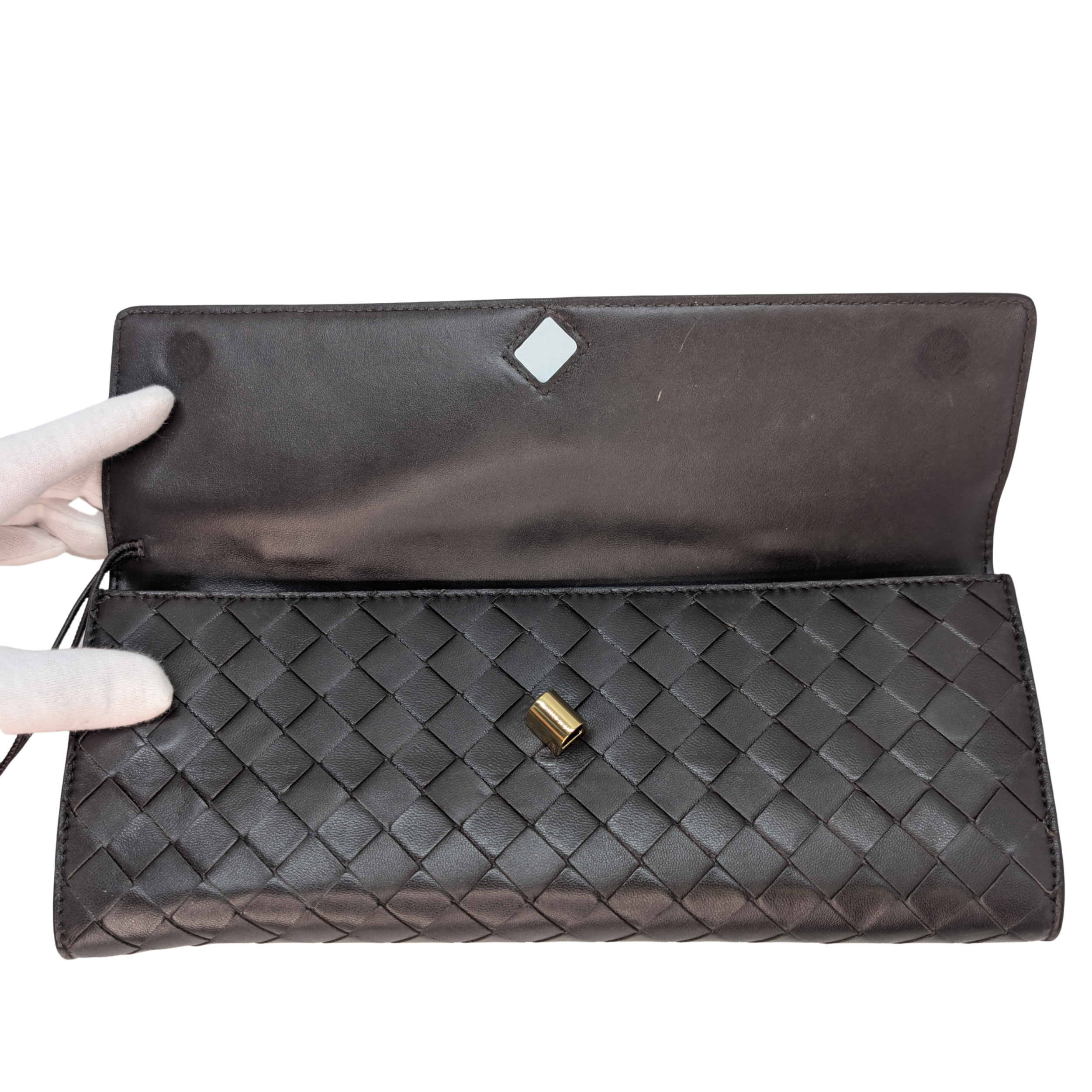 Bottega Veneta Nappa Intrecciato Long Andiamo Top Clutch Bag Brown