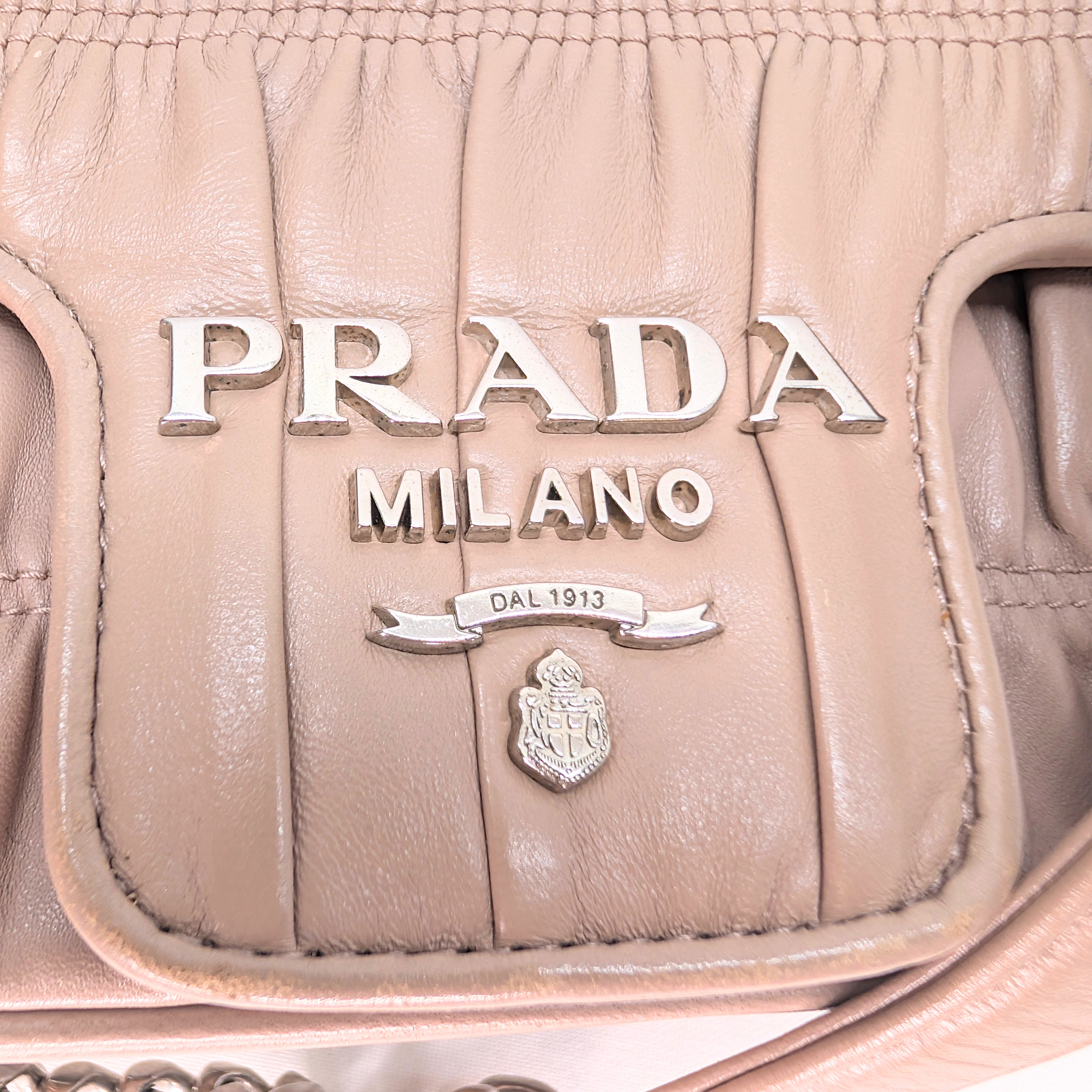 Prada Nappa Gaufre Chain Flap Crossbody Bag Taupe