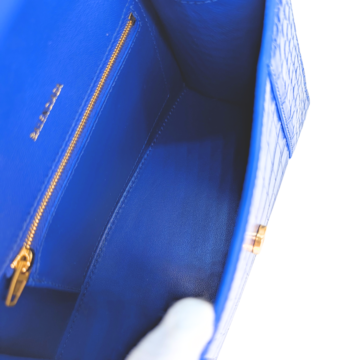 Balenciaga Hourglass Crocodile Embossed Blue