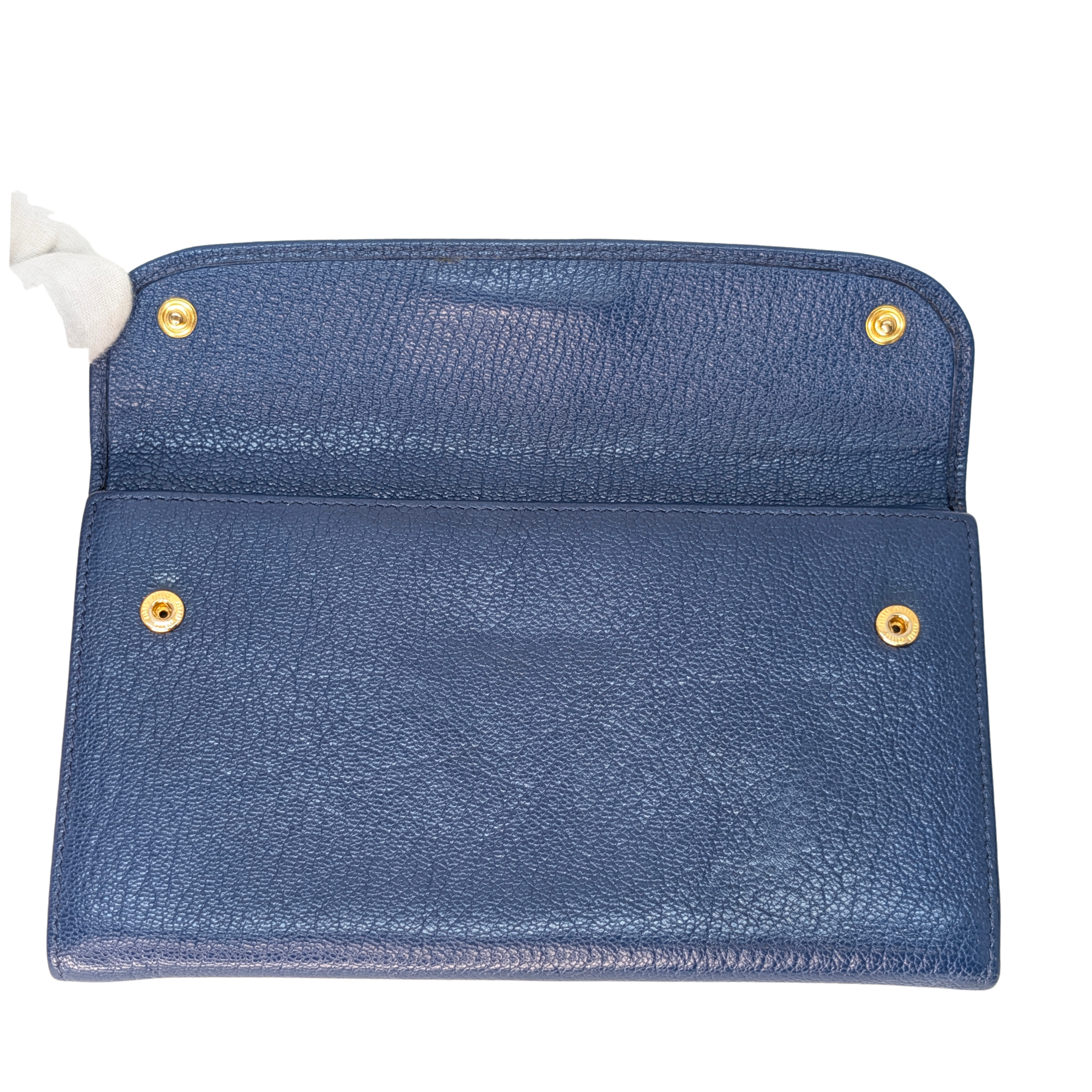 Miu Miu Madras 翻盖长款钱夹 蓝色 皮革