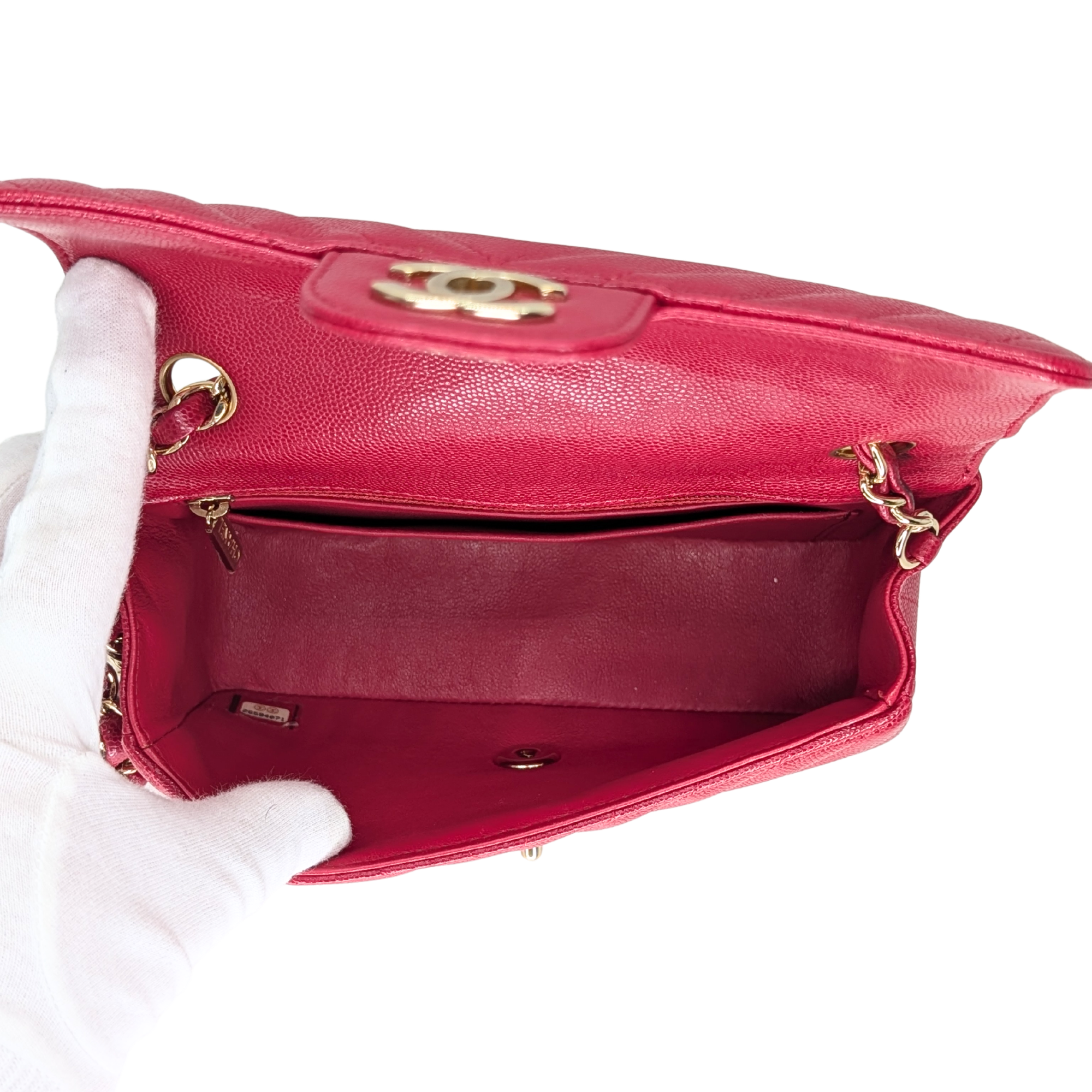 Chanel Mini Chevron Caviar Flap Bag Red