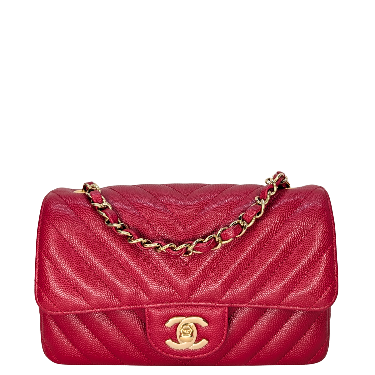 Chanel Mini Chevron Caviar Flap Bag Red