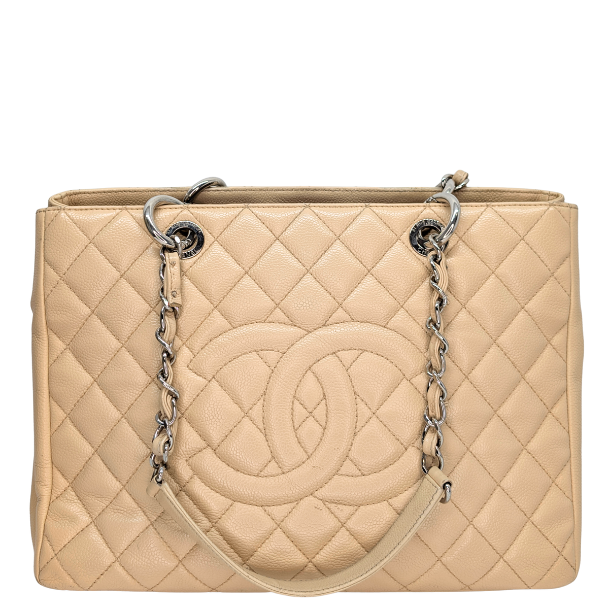 Chanel Quilted Caviar Grand Shopping Tote Beige