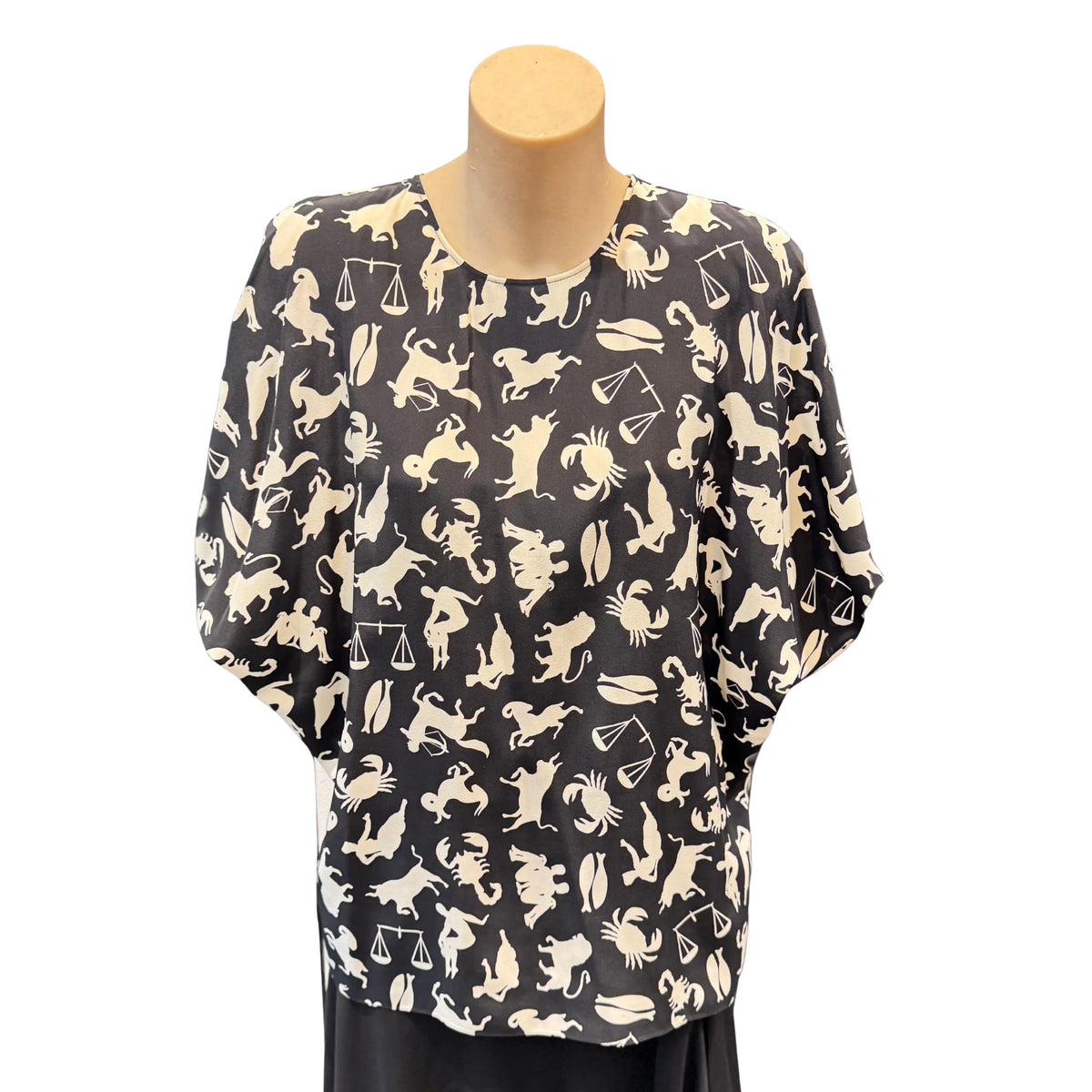 Saint Laurent Black/Cream Silk Zodiac Print Blouse Shirt 40 - Lost Designer
