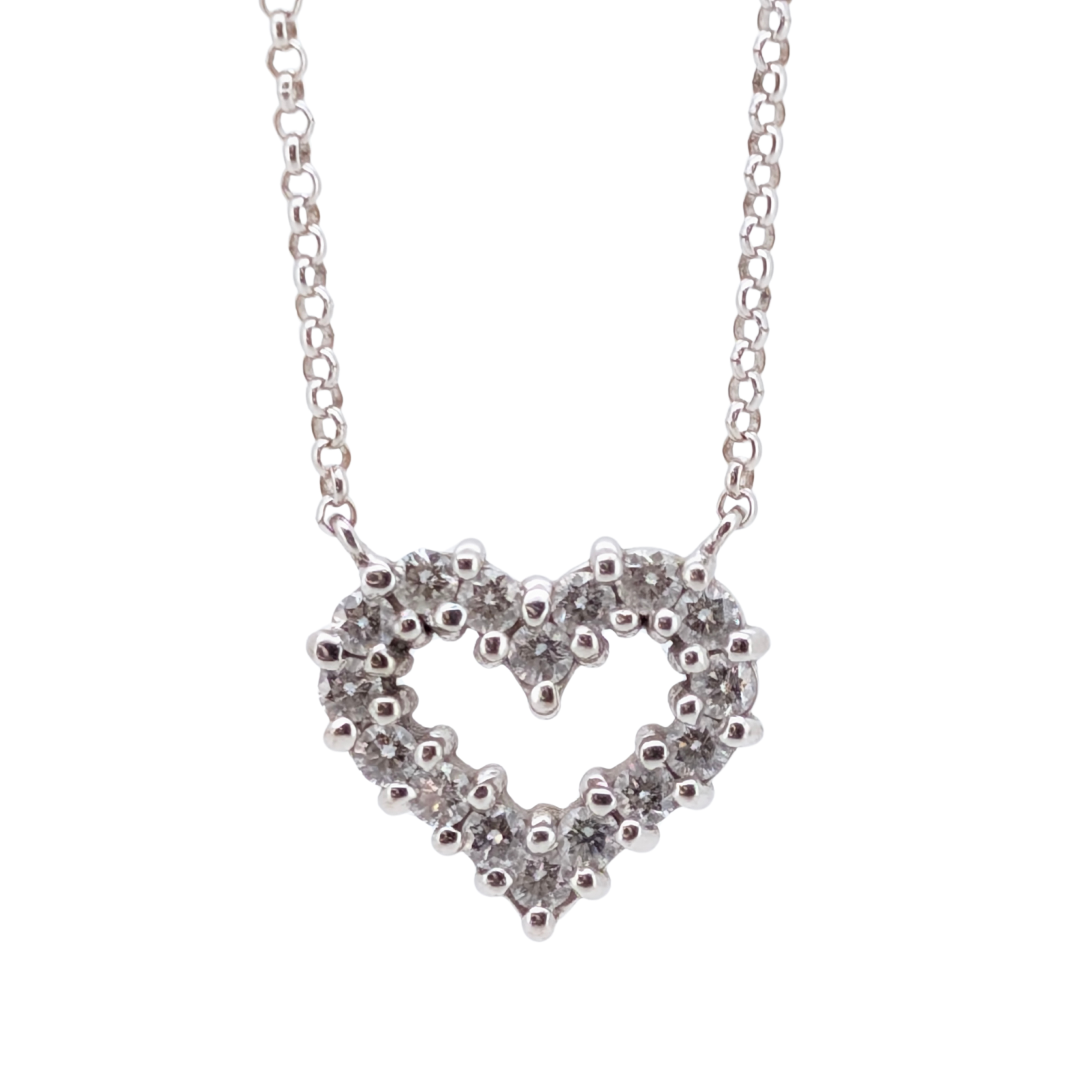 0.75Ct Natural Diamond Open Heart Pendant Necklace In 18K White Gold