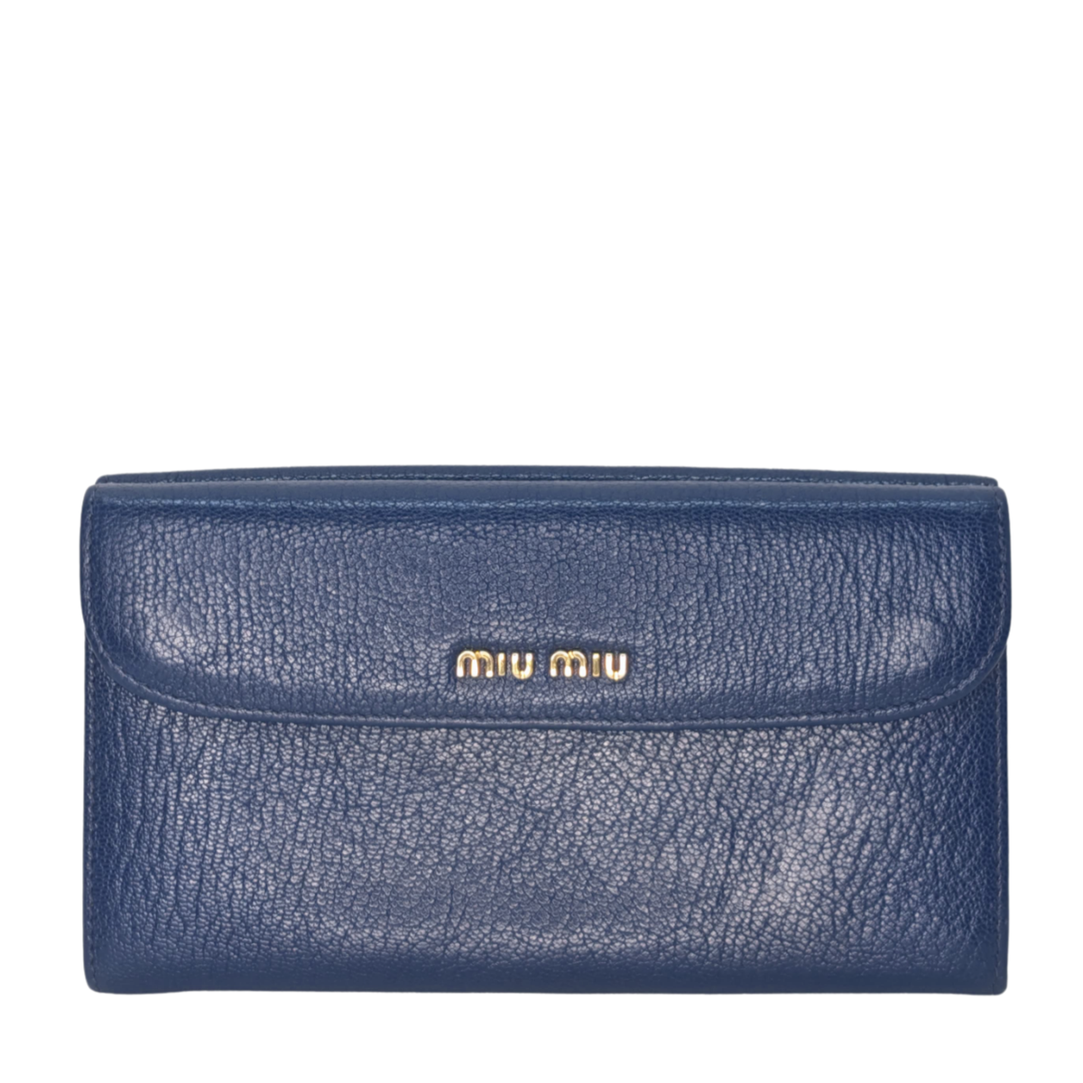 Miu Miu Madras 翻盖长款钱夹 蓝色 皮革