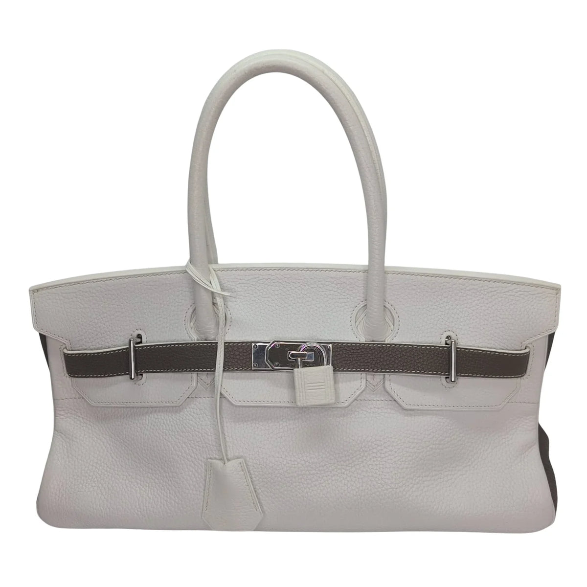 Hermès Birkin Shoulder 42 White Etoupe Clemence Palladium Hardware □J Stamp - Lost Designer