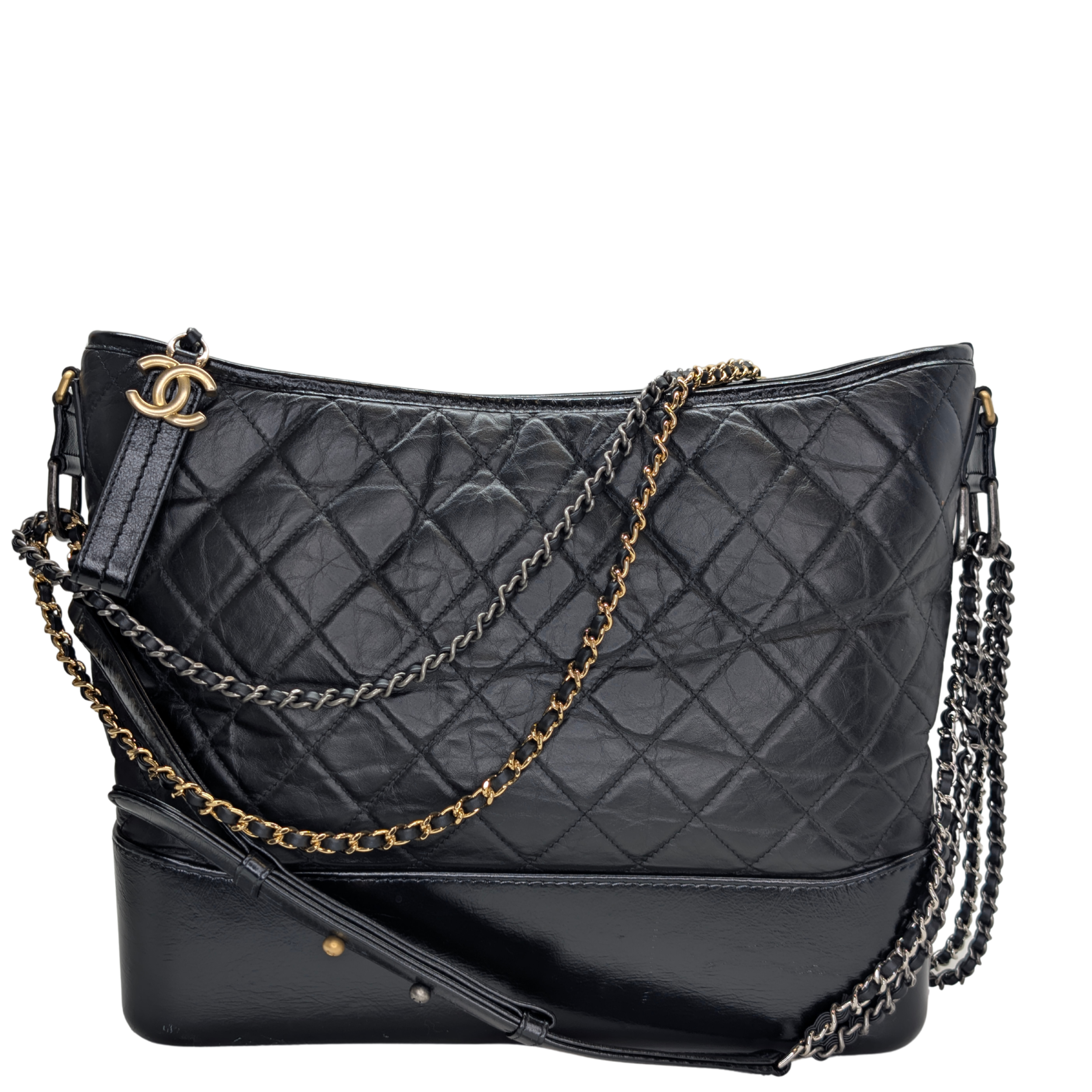 Chanel Aged Calfskin Quilted Large Gabrielle Hobo Bag Black