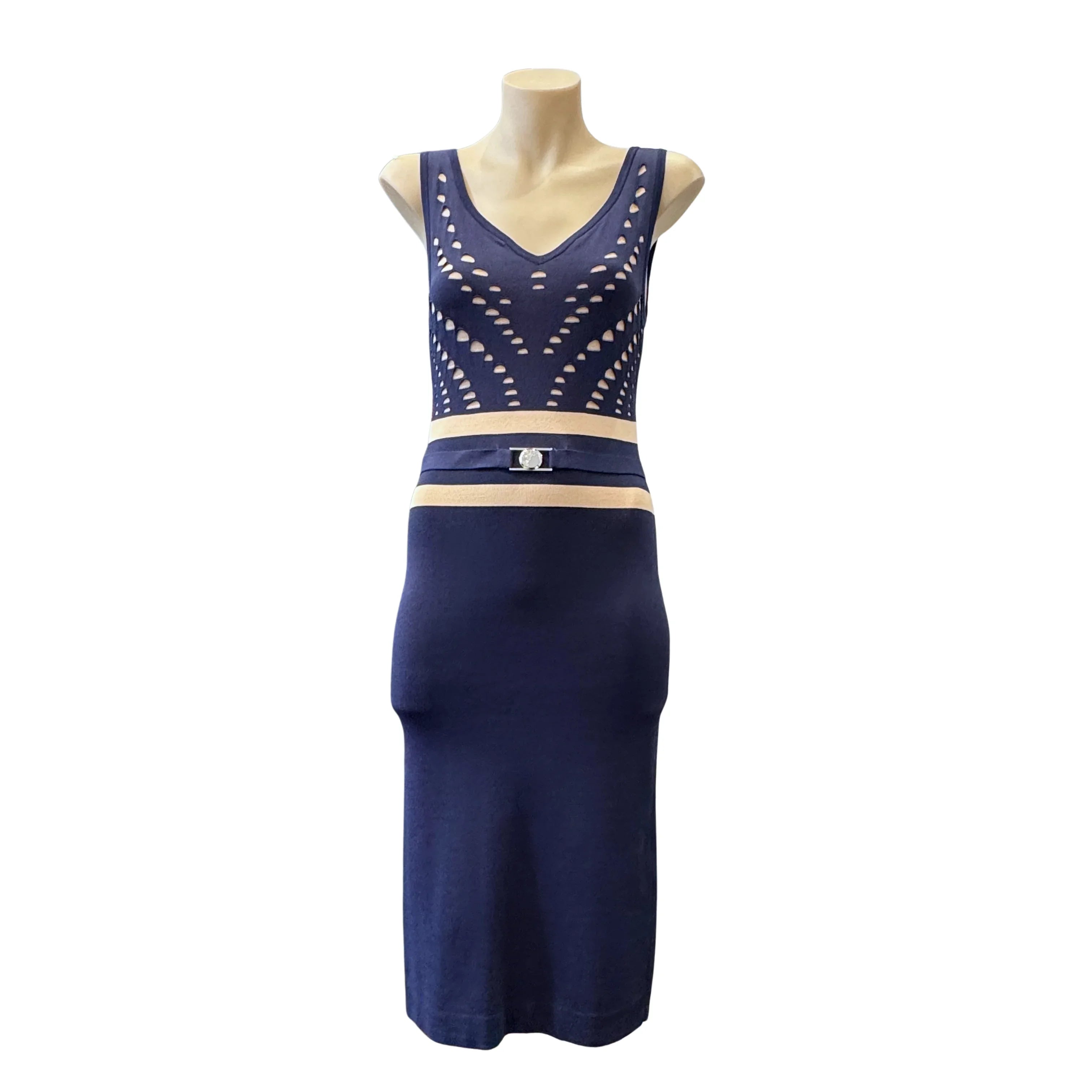 Versace Navy Cut-Out Midi Dress Size 44 - Lost Designer