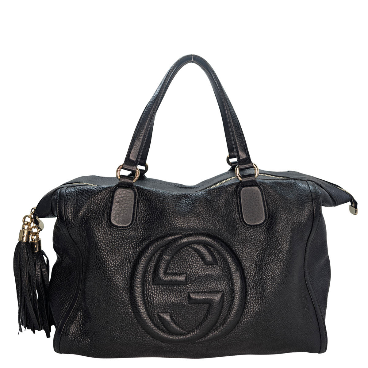 Gucci Soho Pebbled Leather GG Tassel Bag Black