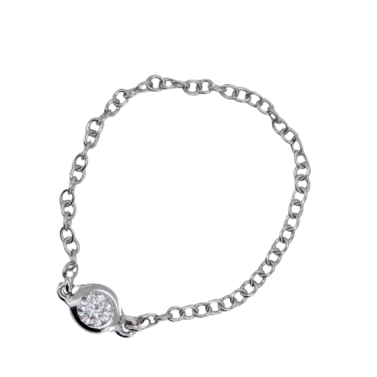 0.05Ct Natural Round Brilliant Diamond Bezel Set Chain Ring In 18K White Gold