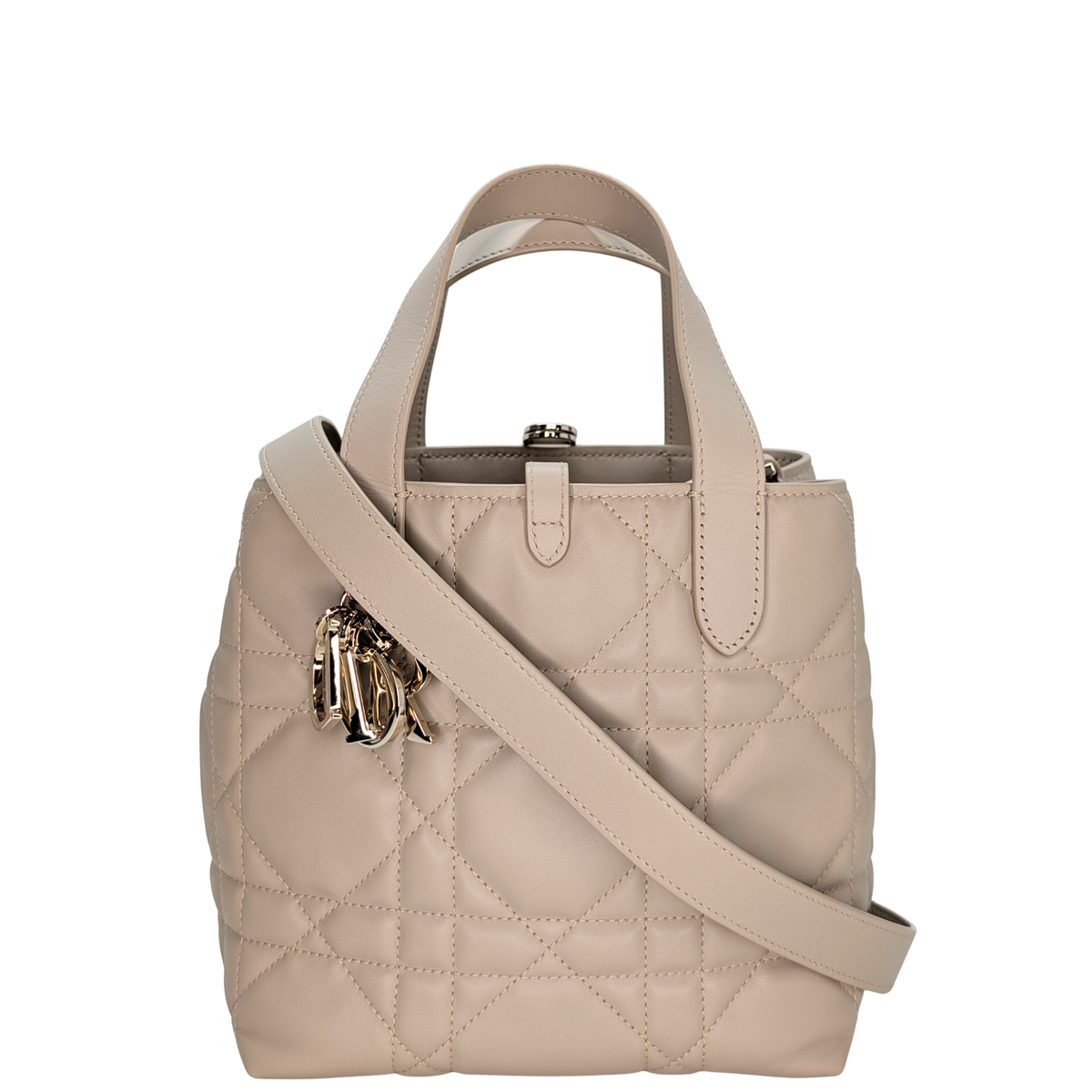 Dior Small Toujours Tote Bag Macrocannage Calfskin Powder Beige