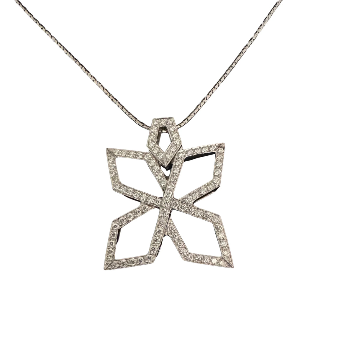 Anton Jewellery 18K White Gold Geometric Flower Diamond Pendant Necklace 1.00ct - Lost Designer